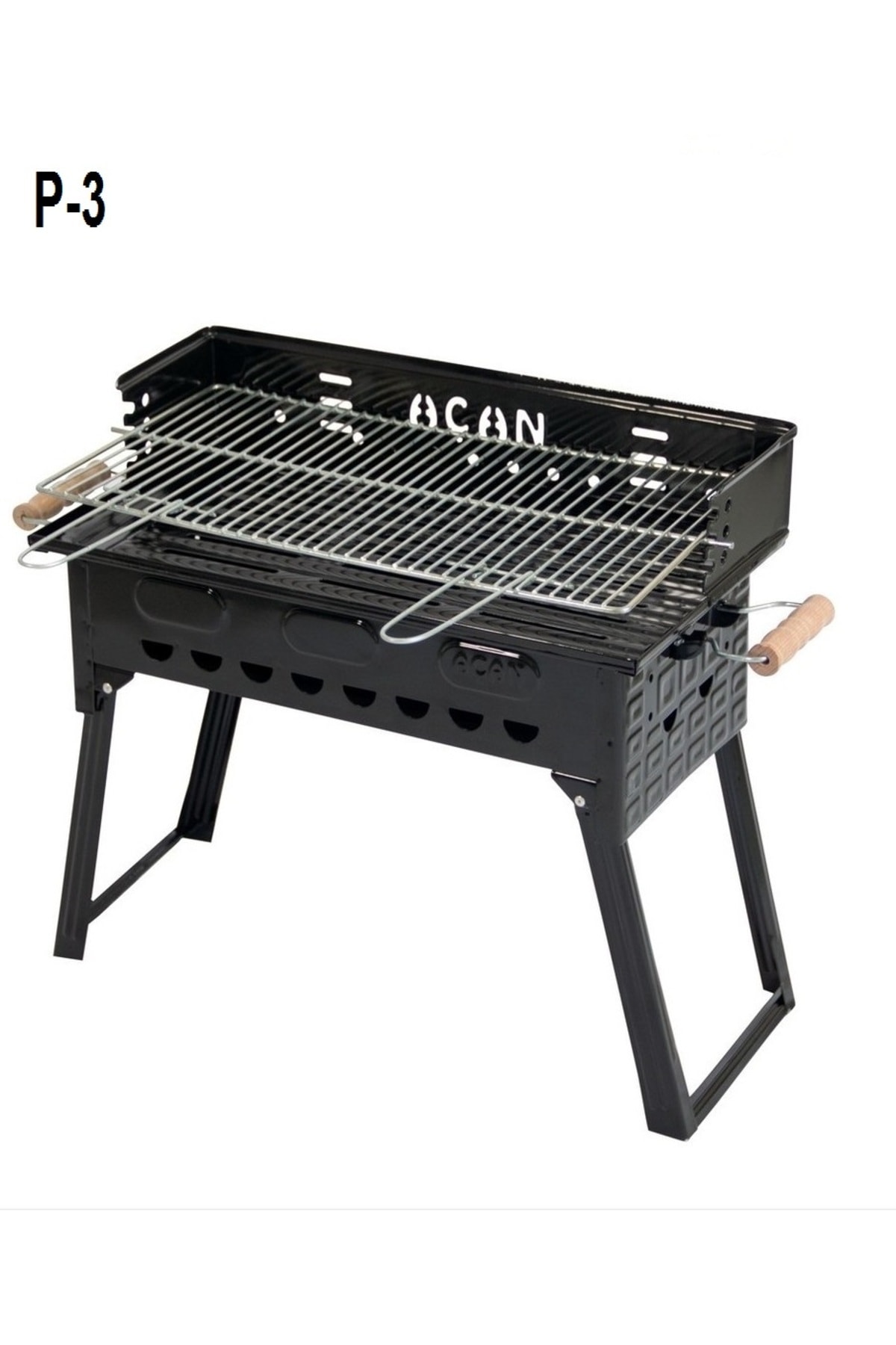 Pervazlı Emaye Mangal P3 Battal Boy Barbekü Çift Kömürlü Izgara Katlanır Ayaklı 27x51cm