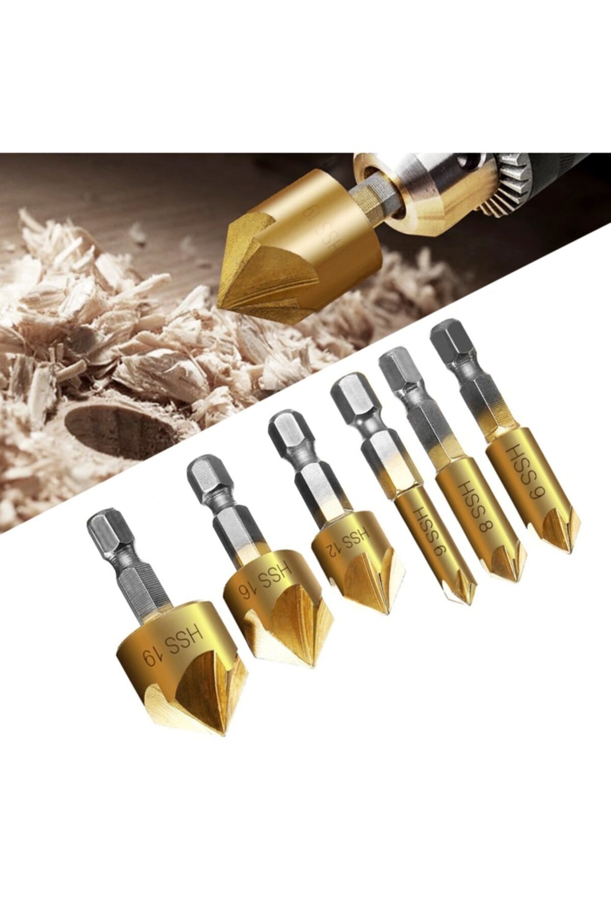 Hss Pah Havşa Delik Açıcı Matkap Ucu 1/4 Hex Saplı Kesici Takım Pnömatik 6mm-19mm 6 Adet Set