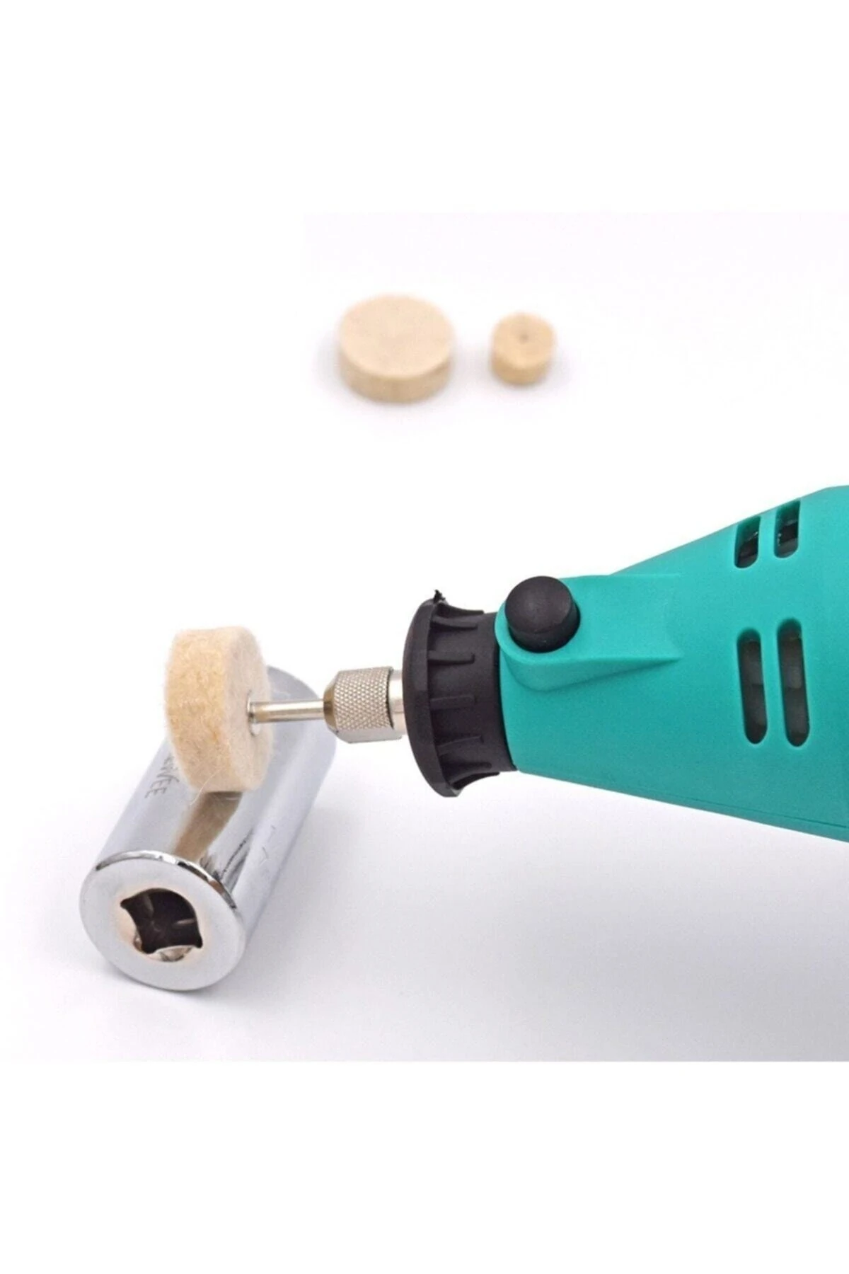 Polisaj Cila Parlatma Keçesi Yün Keçe Matkap Yumlu Dremel 13mm Toplam 21 Adet Keçe 2 Aparat