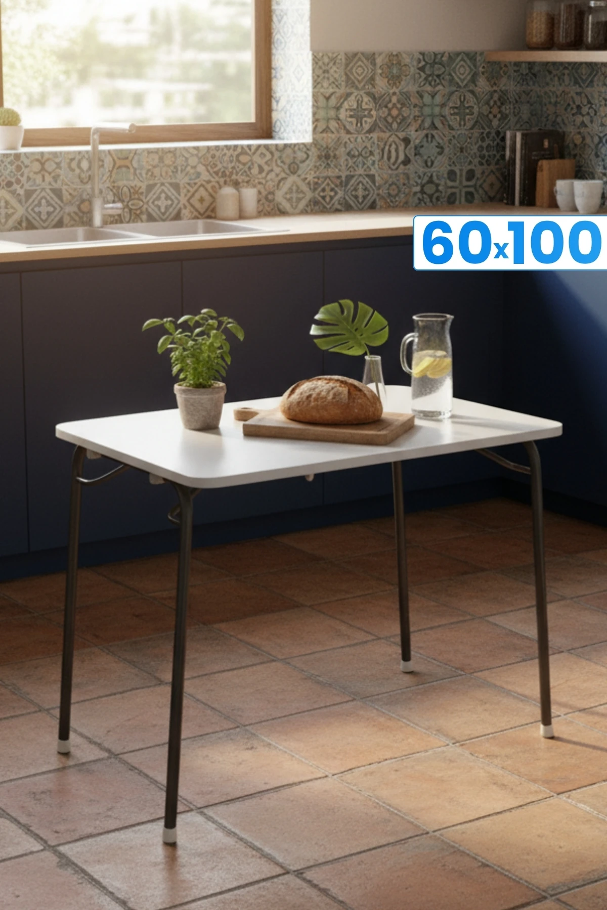 Katlanır Beyaz Balkon Mutfak Piknik Ders Çalışma Masası 60 x 100 cm