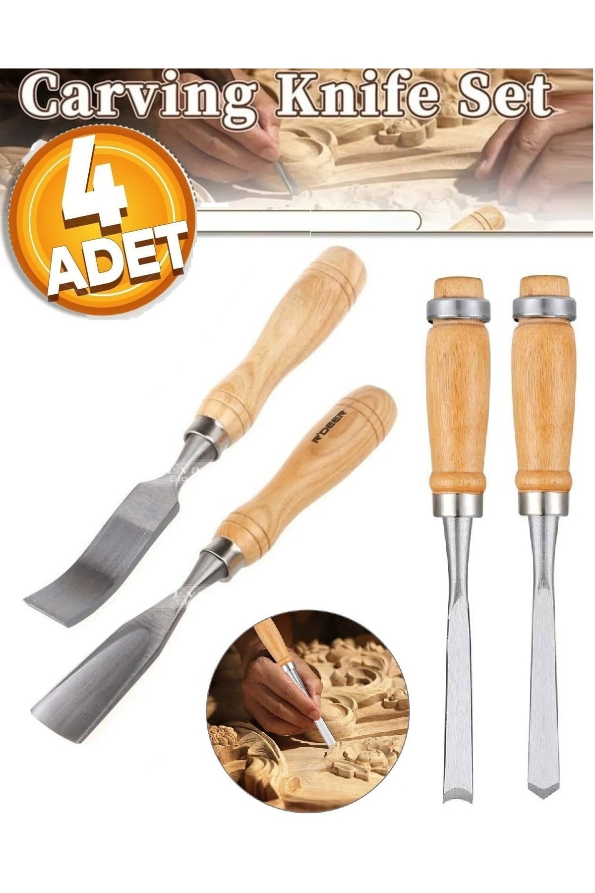 Ahşap Oyma iskarpela Kıvrık Alet seti Oval Düz Bükey Oyma yontma 4 lü Bıçak Seti Kuksa Kaşık Tas