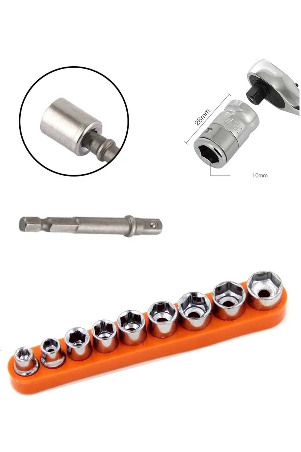 9 parçalı 1/4 soket Lokma Seti ve Matkap Adaptör seti