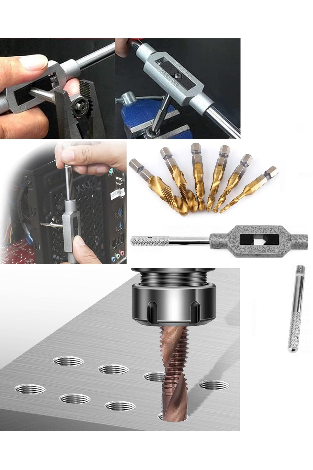 Klavuz Seti Bits sapı Matkap veya Kılavuz Kol ile kullanım M3 M4 M5 M6 M8 M10 Ahşap metal derlin pah