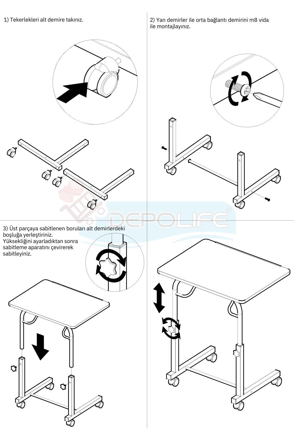 Eğim Yükseklik Ayarlı Laptop Sehpası Kahvaltı Ders Çalışma Bilgisayar Masası Metal Ayak Tekerlekli