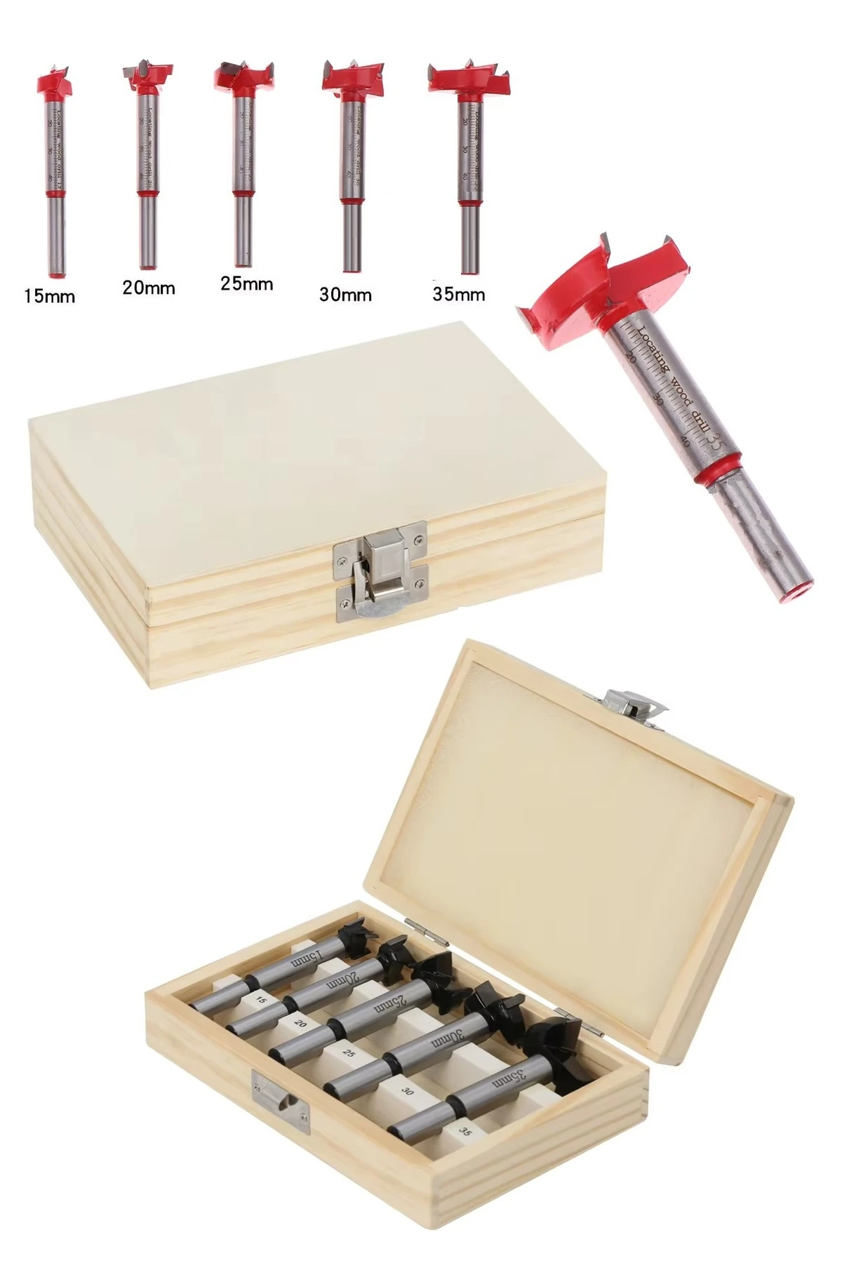 Tas Menteşe Freze Bıçağı Uç Seti 5 Parçalı Ahşap Delme Pancı Yuvarlak Delik Açma Matkap Ucu