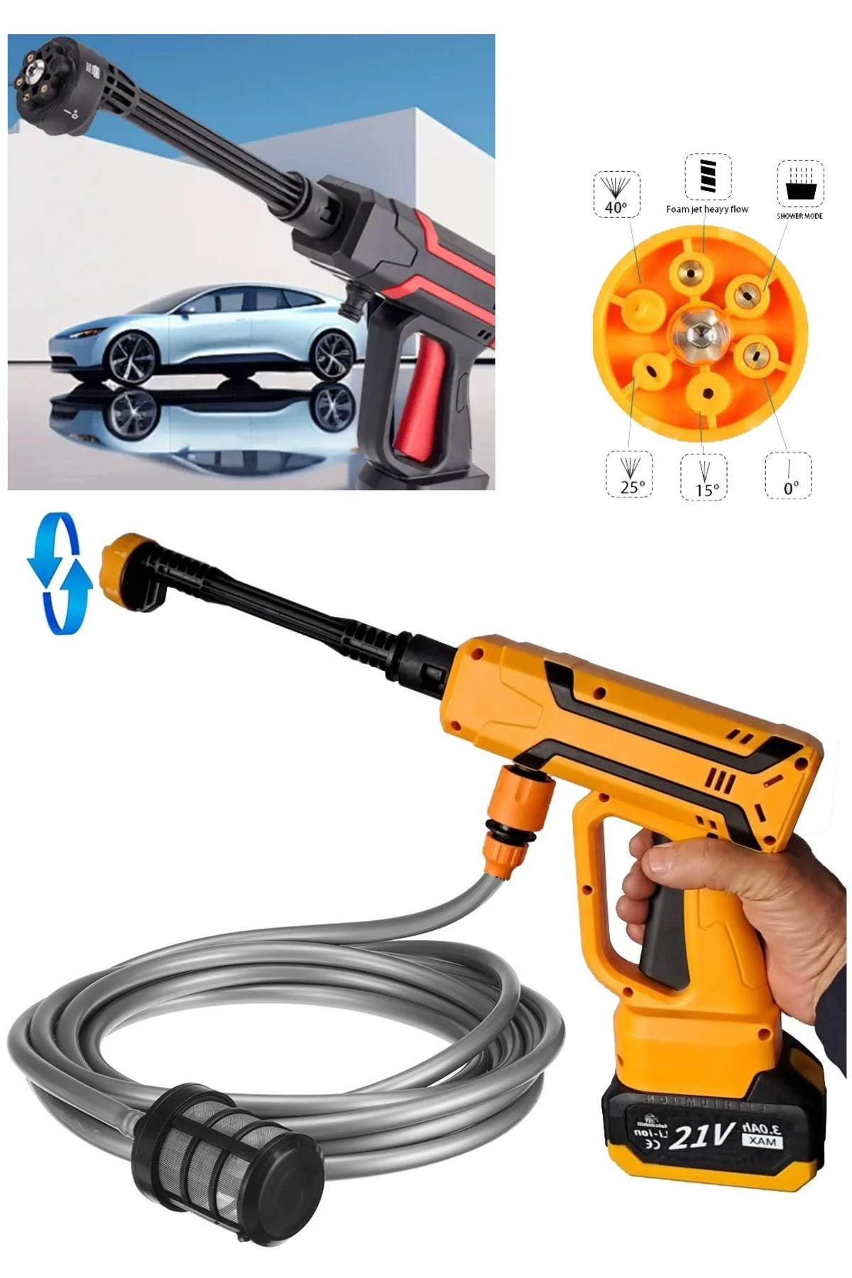 Basınçlı Araç Yıkama Makinesi Akülü Şarjlı Kablosuz Yüksek Basınçlı Tabanca Köpüklü Yıka