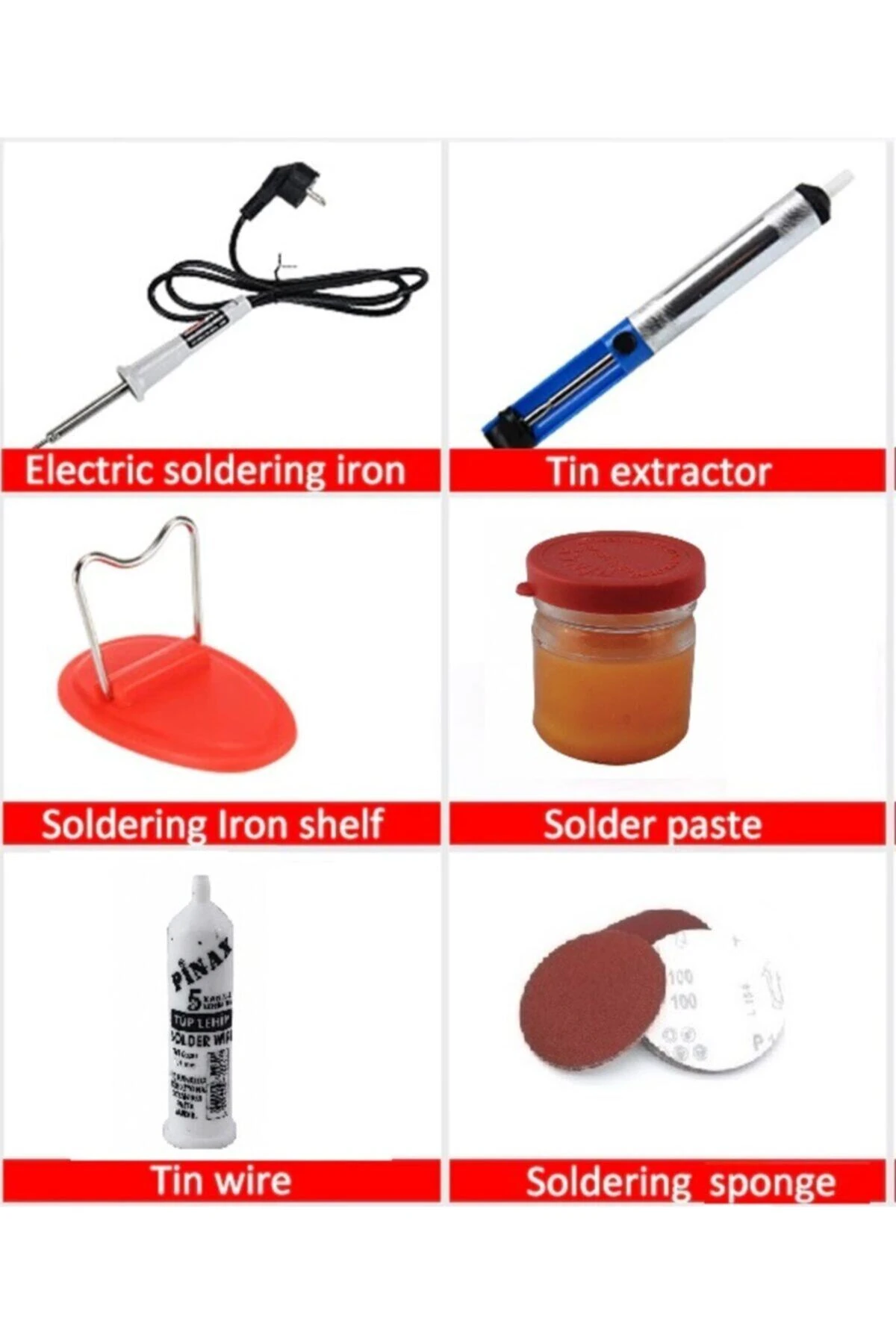 30w Kalem Havya Seti Lehim Makinası Pompa Pasta Zımpara Lehim Standı 6 Parçalı Set