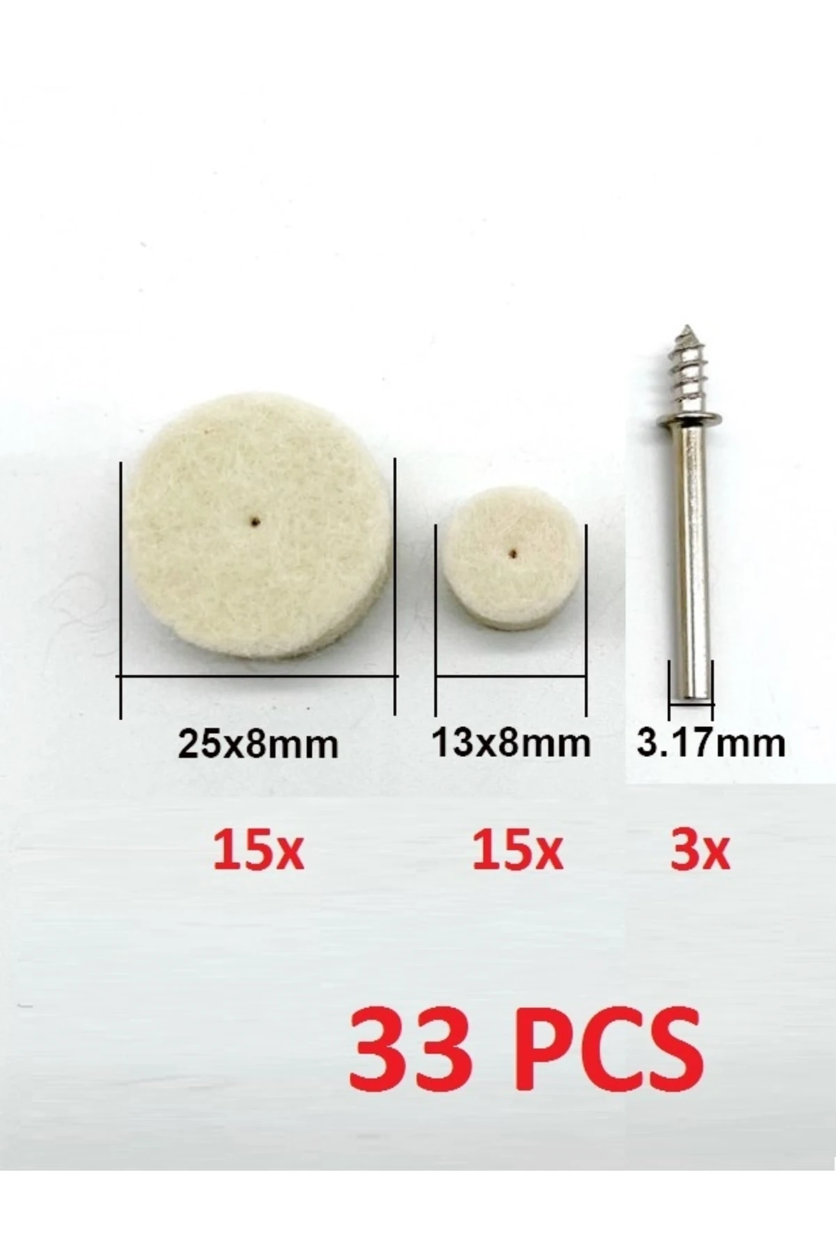 Polisaj Cila Parlatma Keçesi Yün Keçe Dremel Matkap Ucu 13mm Ve 25mm Toplam 33 Lü Set