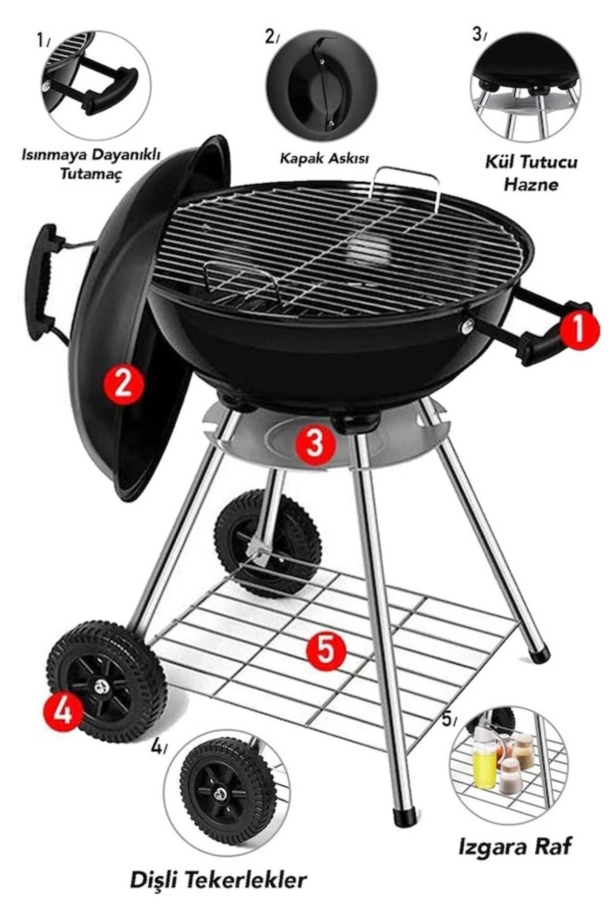 tekerlekli kapaklı bahçe için kömür mangalı arabalı barbekü gril ızgaralı piknik plaj