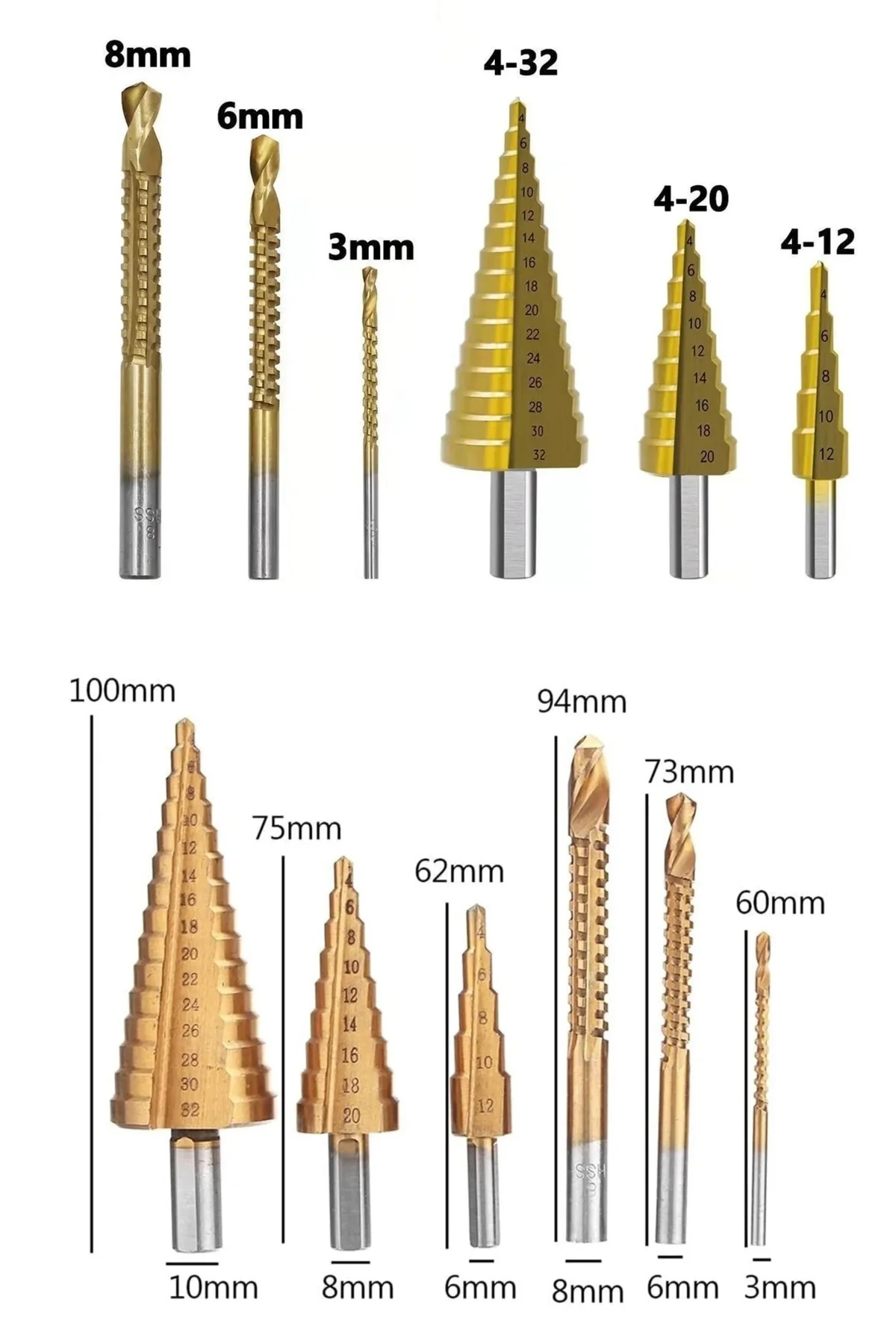 Delik Delme Pah Açma Kademeli Delme Panç Titanium 6 Parça Kutulu Freze Uç Seti