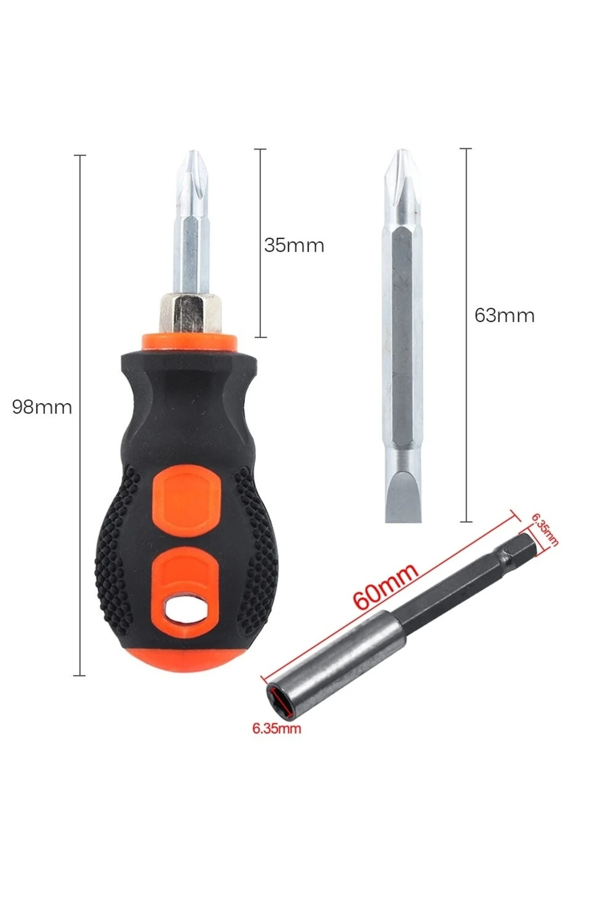 Tombul Kısa Tornavida Seti 13 Parçalı Bits Uzatma Seti 1/4 Hex Yıldız Düz