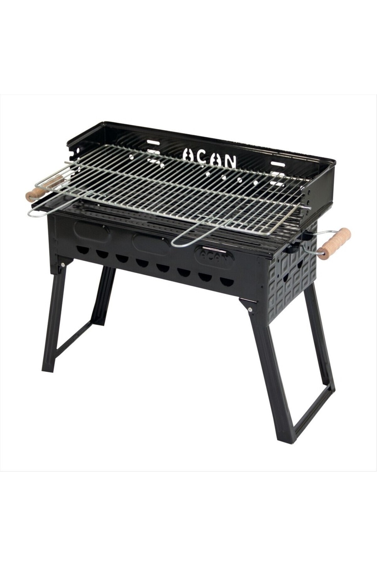 Pervazlı Emaye Mangal P3 Battal Boy Barbekü Çift Kömürlü Izgara Katlanır Ayaklı 27x51cm