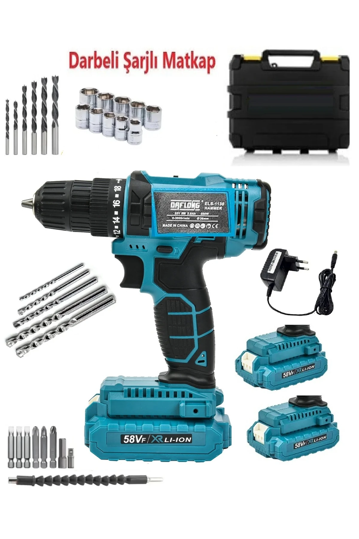 Şarjlı Kablosuz Matkap 24 Volt Akülü Torklu Vidalama Delme Sökme Takma 2 Akülü 10lu Matkap Ucu