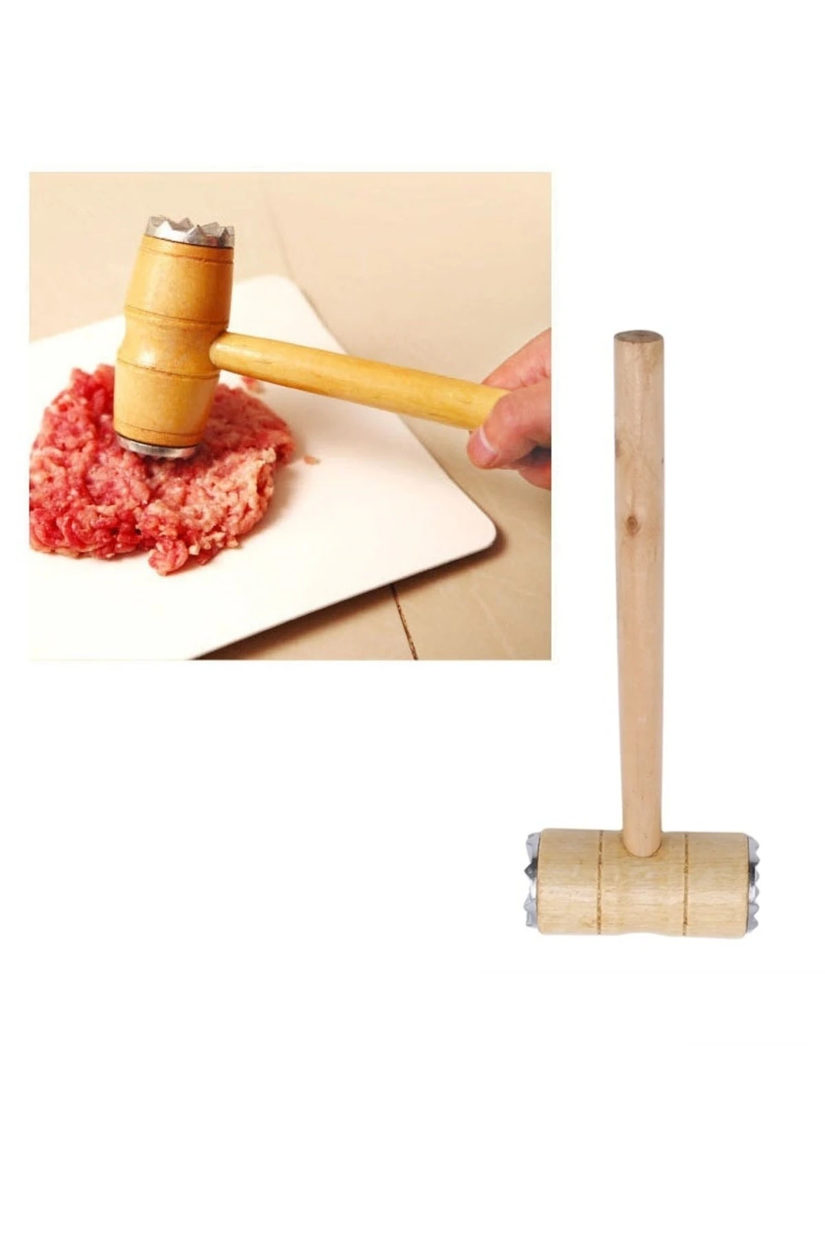 Zeytin Kırma Tokmağı Et Dövme Çekiç Tokmağı Dalgalı Alüminyum Ağızlı Ahşap Tokmak