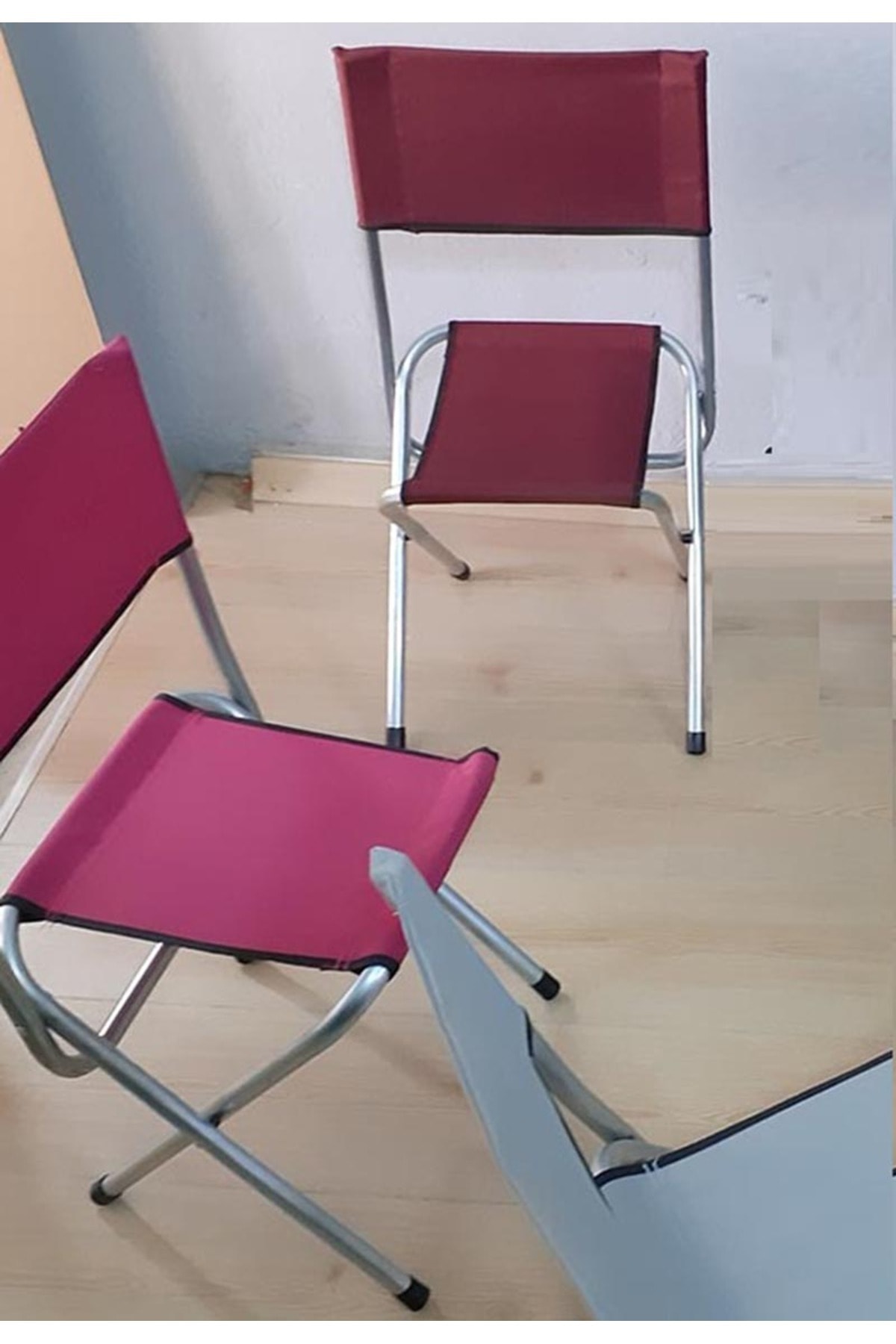 Katlanır Balıkçı Taburesi Piknik Deniz Plaj Doğa Araç Bagajı Için Ideal Sırt Dayanmalı Kırmızı