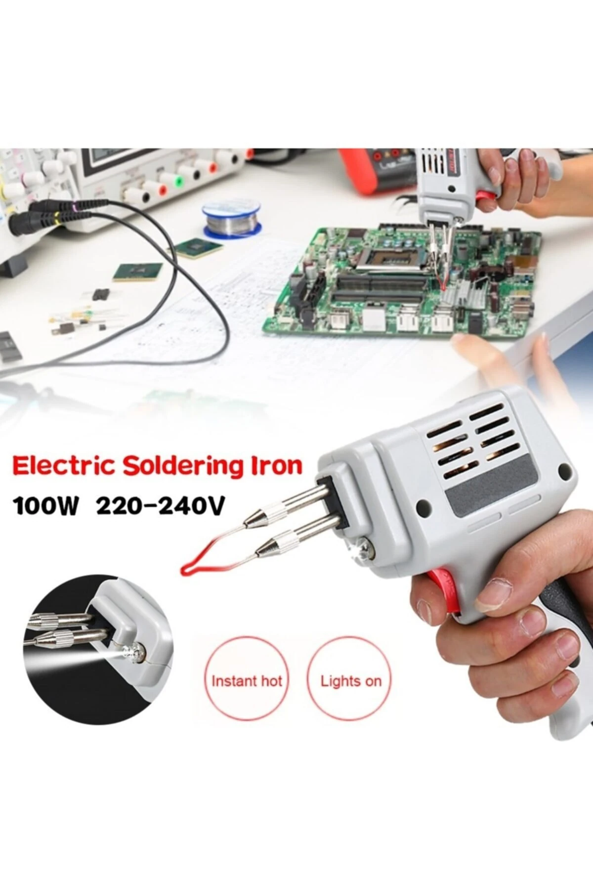 Çantalı 100w Tabanca Havya Seti Lehim Makinası Pompa Pasta Zımpara Yedekli Bakır Sargı Professional