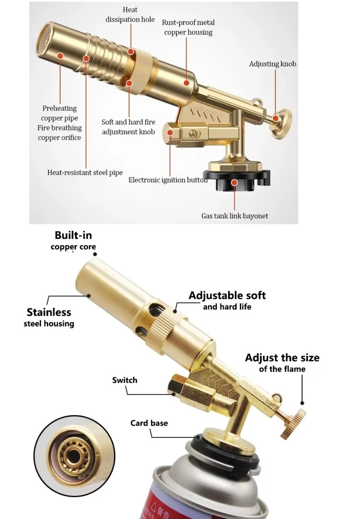 Yüksek Alevli Pürmüz Torch Yakma Barbekü Odun Tutuşturma Tabancası Metal Kafa Tamirci Kaynak pürmüzü