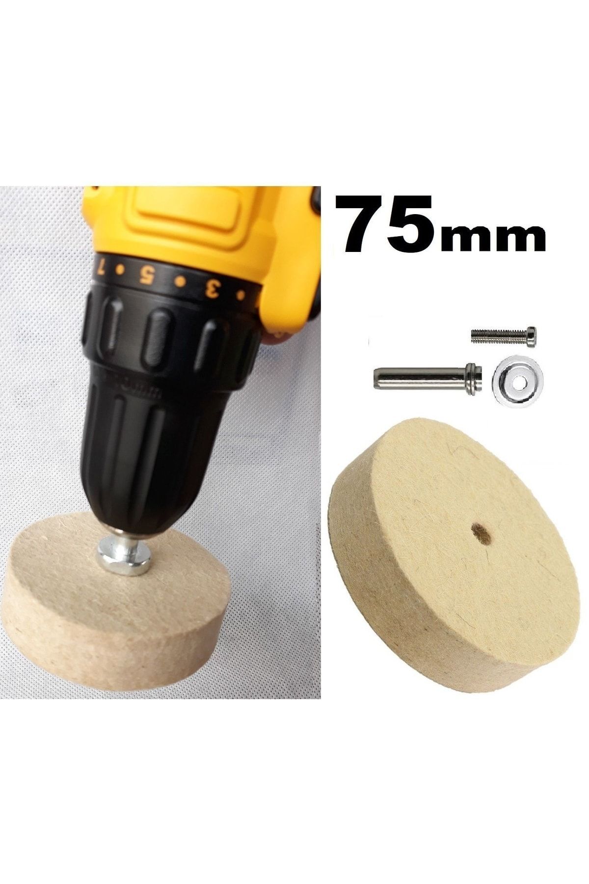 Yıldız Cila Tüm Metaller Için Parlatma Polisaj Pastası Balmumu Macunu 75mm Yün Keçe Seti