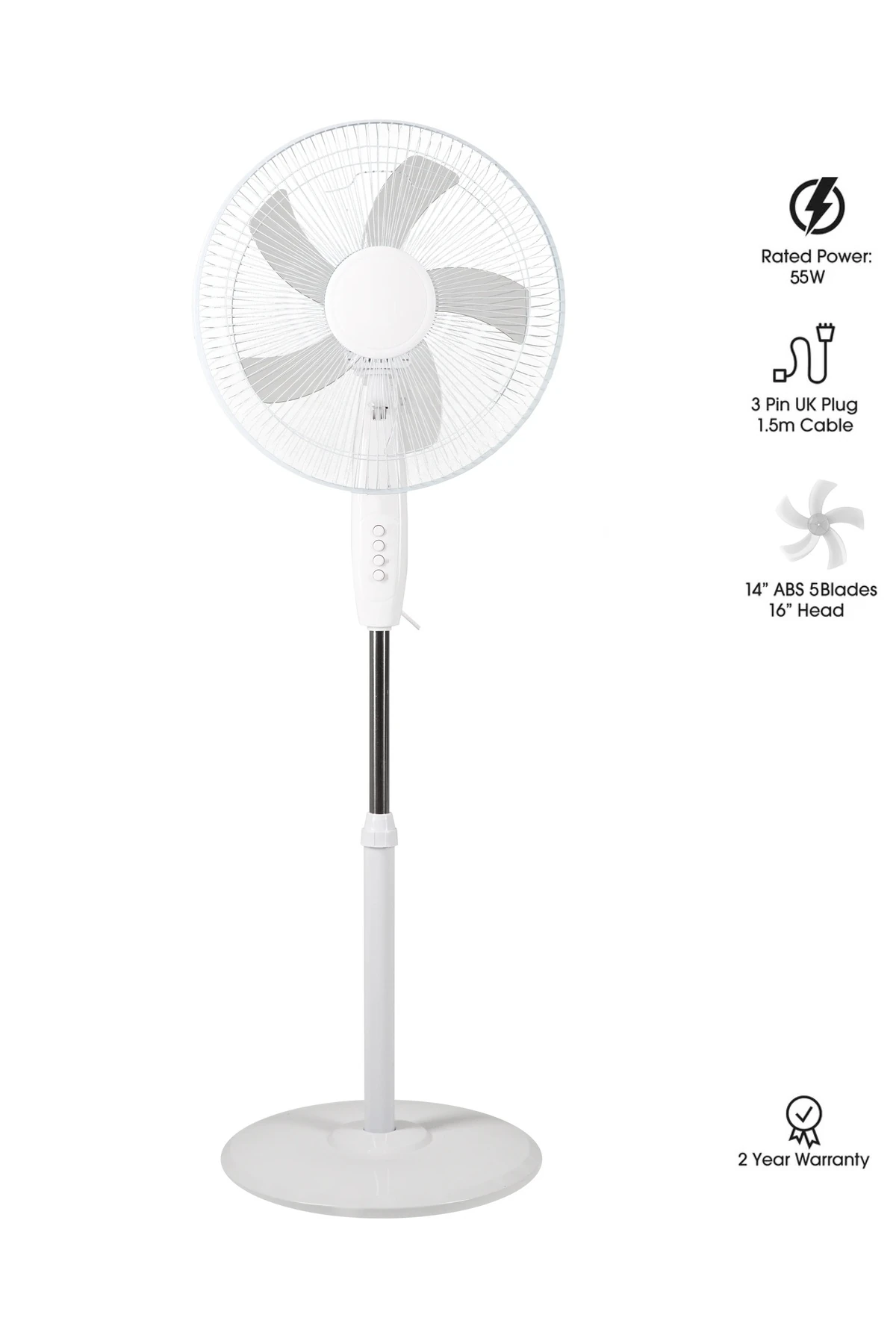 Ayaklı Beyaz Vantilatör 55 Wat 5 Pervane Sessiz Simit Ayaklı Sağ Sol Dönme Fonksiyonlu 55w
