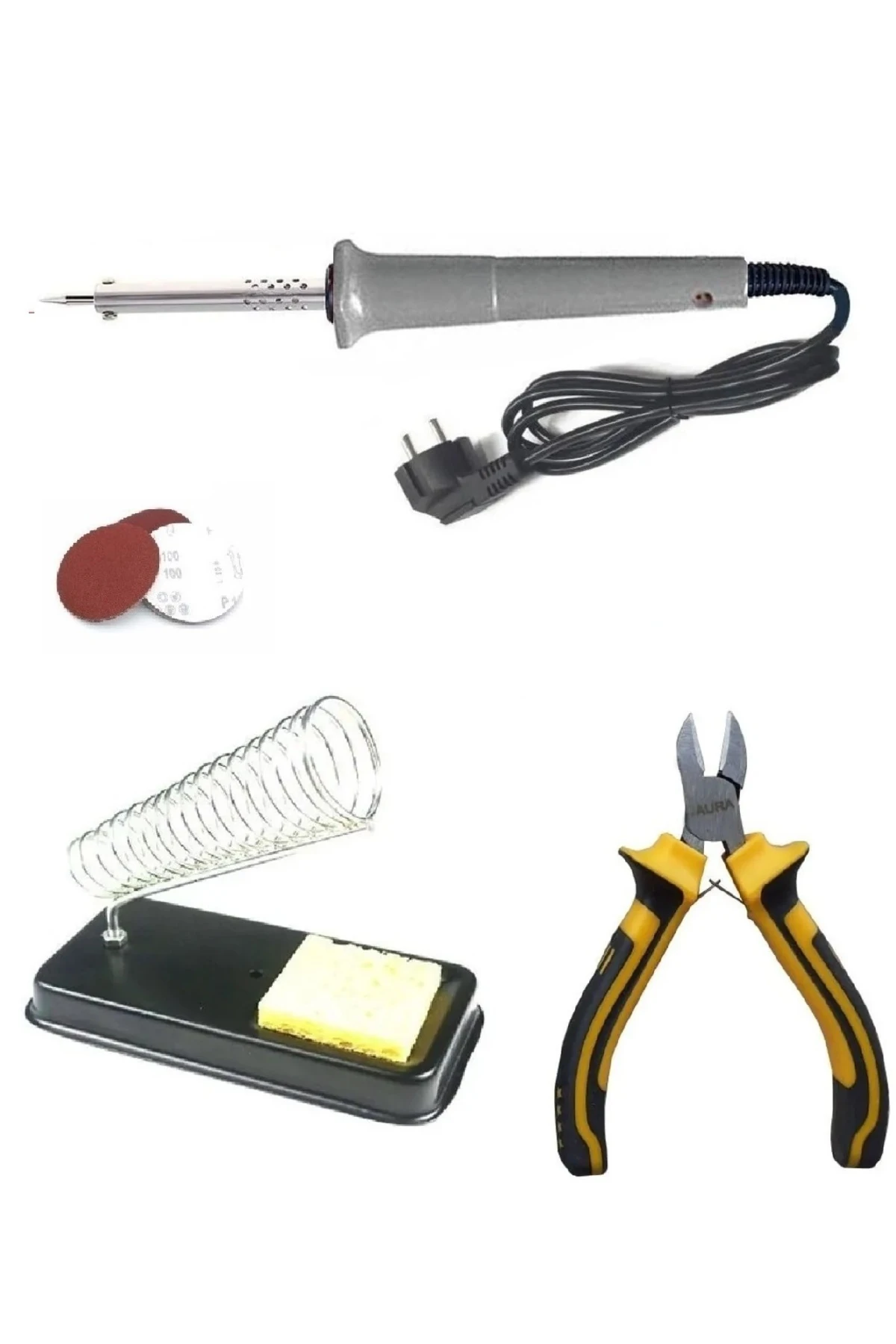 40w Kalem Havya Çelik Yan Keski Lehim Standı Elektronikçi Seti Zımparalı Uç Temizleme