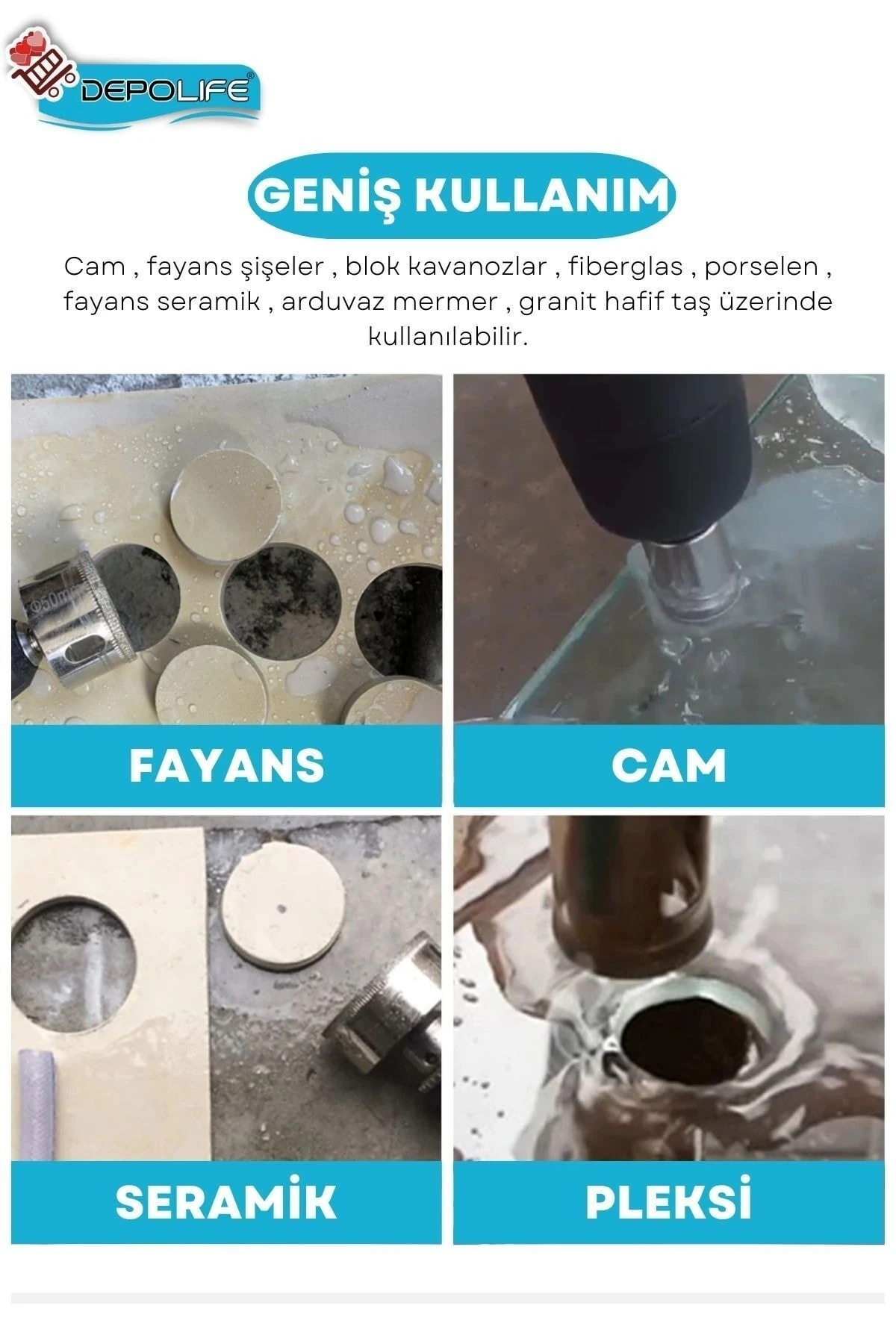 60mm Mermer Granit Fayans Cam Yuvarlak Delme Panç Elmas Uç Yuvarlak Açma Matkap Için Karot