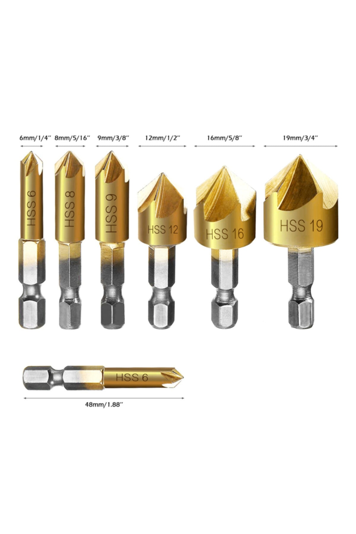 Hss Pah Havşa Delik Açıcı Matkap Ucu 1/4 Hex Saplı Kesici Takım Pnömatik 6mm-19mm 6 Adet Set