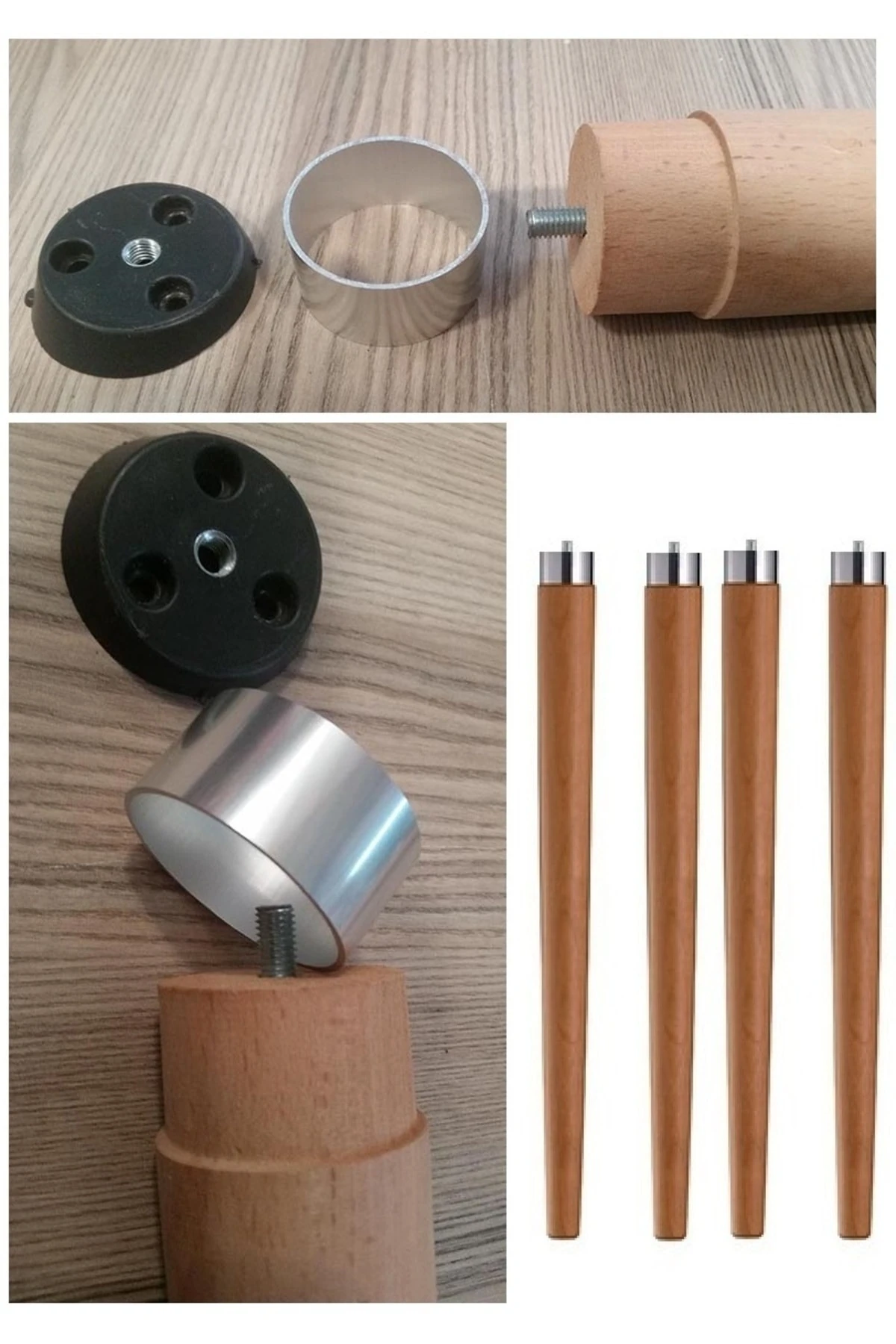 masif Gürgen Konik Ahşap Ayak M8 Vidalı ve Montaj Aparatlı açılı tabla Masa ayağı