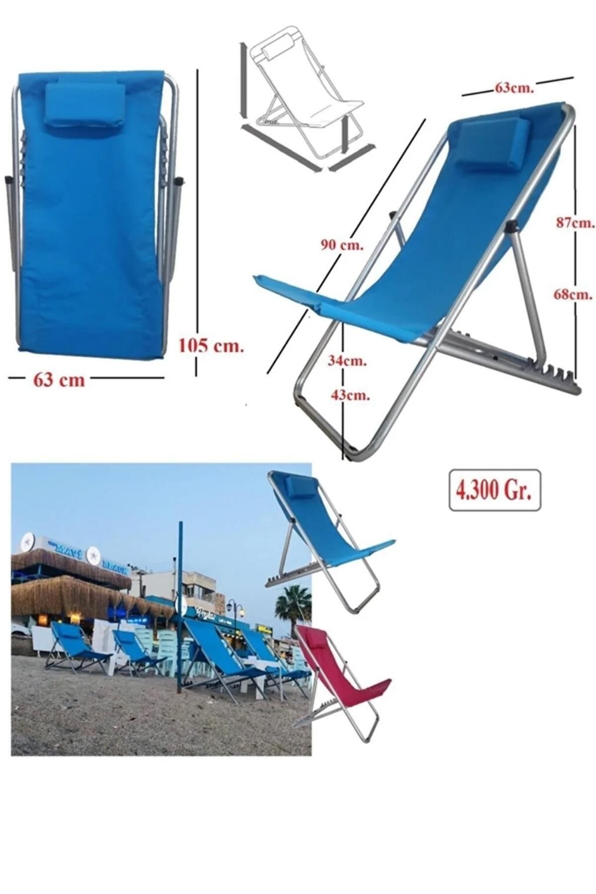 Katlanır Yastıklı 5 Kademe Ayarlı Yatar Rahat Şezlong Kazıklı Şemsiye Plaj Havuz Balkon Teras Bahçe