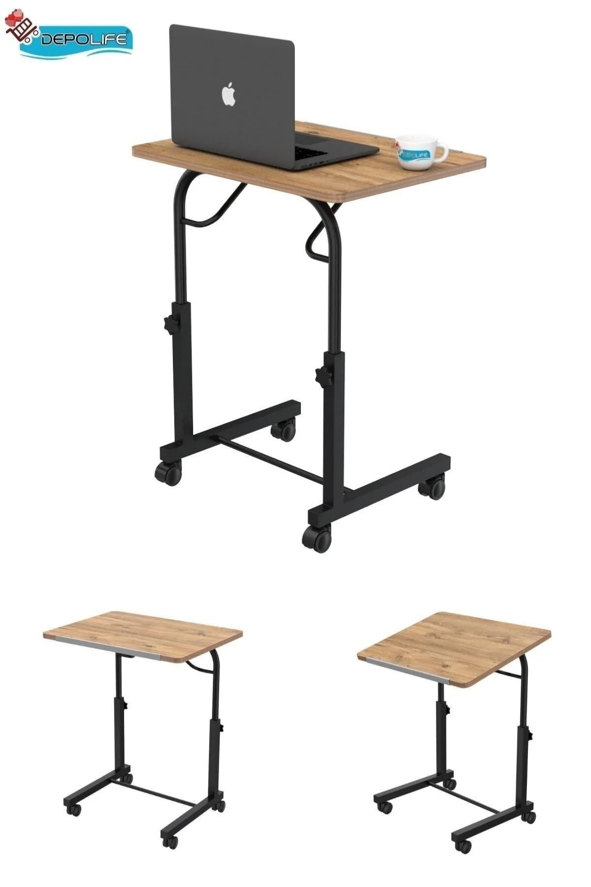 Eğim Yükseklik Ayarlı 50x70 Laptop Sehpası Ders Bilgisayar Çalışma Masası Metal Ayak Tekerlekli