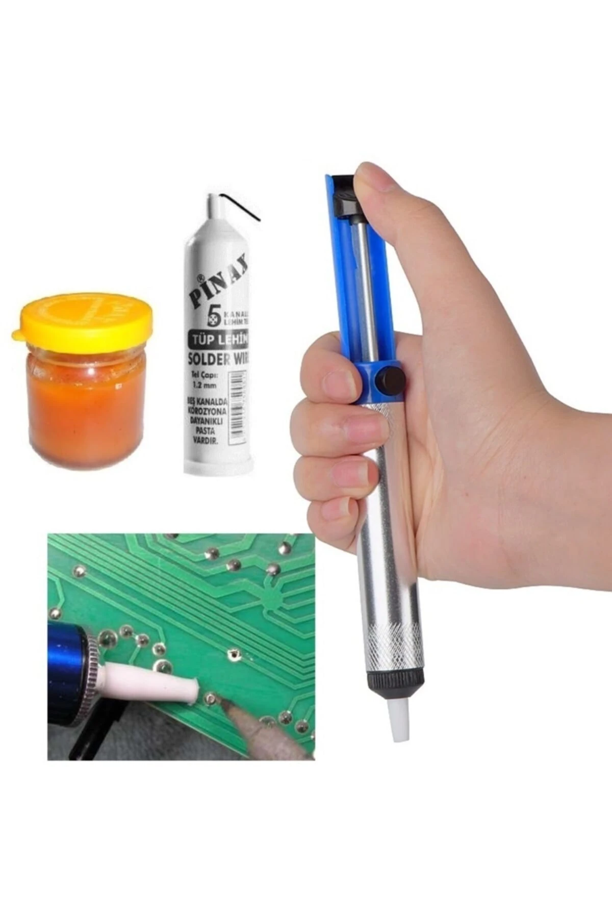 Çantalı 100w Tabanca Havya Seti Lehim Makinası Pompa Pasta Zımpara Yedekli Bakır Sargı Professional