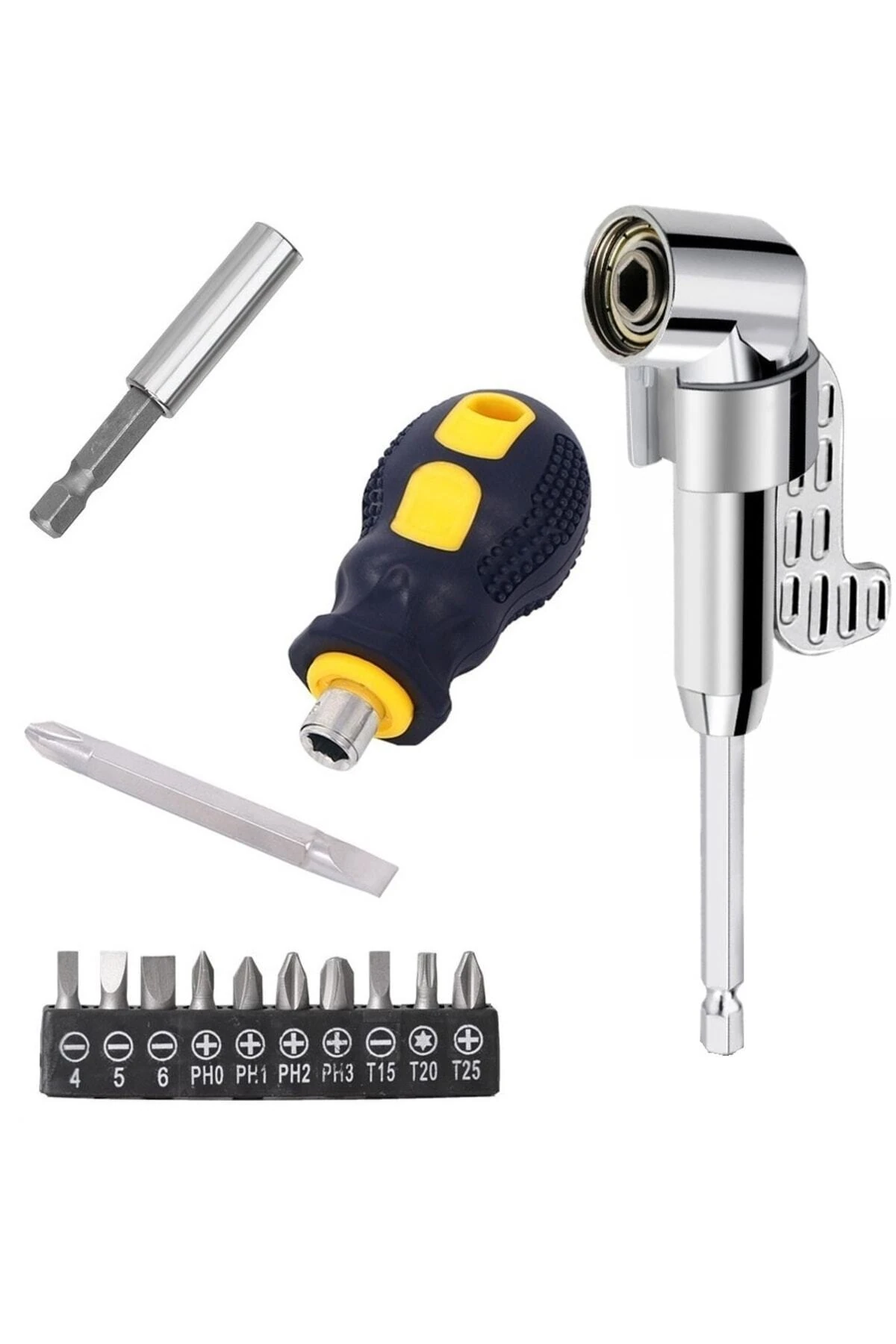 Kör Köşe Vidalama Tornavida Seti 14 Parçalı Bits Uzatma 1/4 Hex Hızlı Uç Değiştirme Takımı