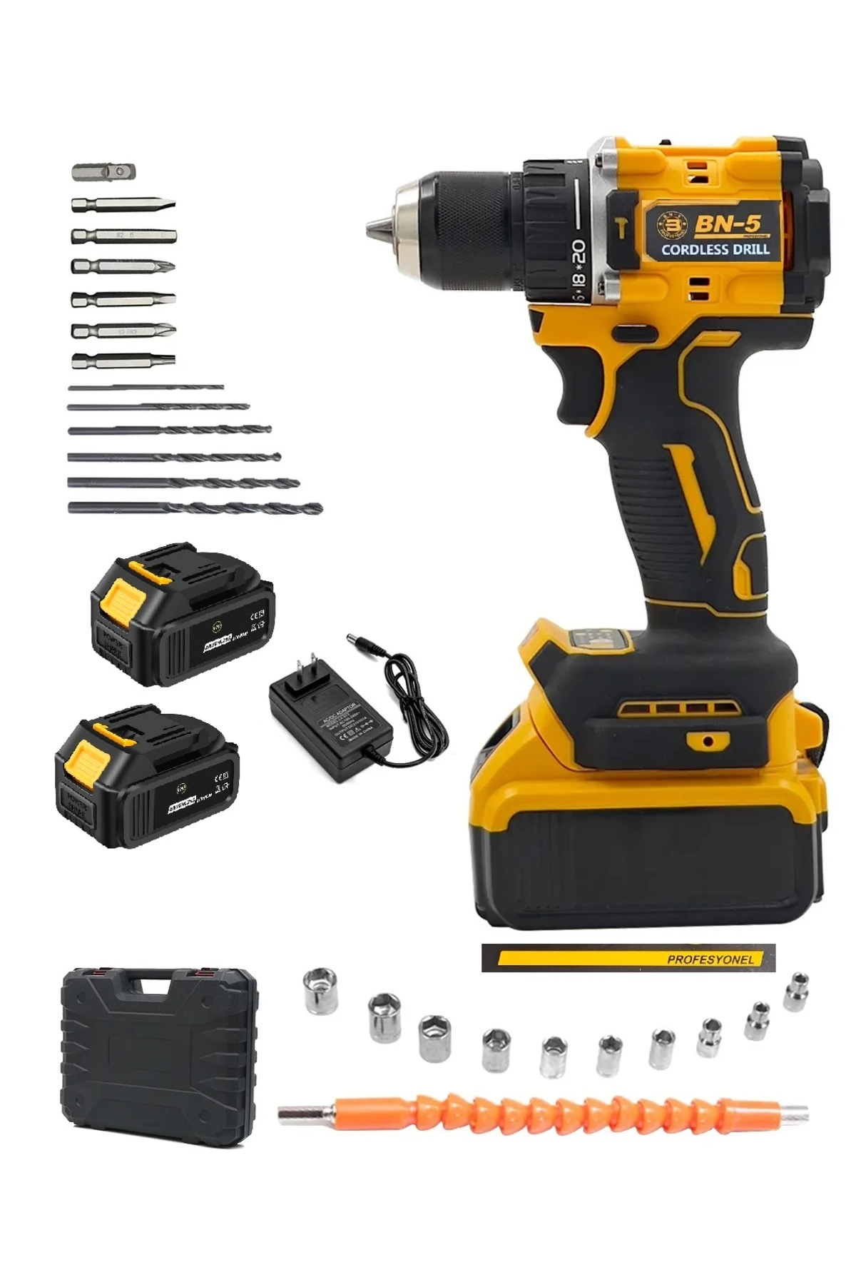 Fırçasız Professionel Şarjlı Matkap 2 Akülü Darbeli Torklu Şanzımanlı Otomatik Kilitlemeli Mandren