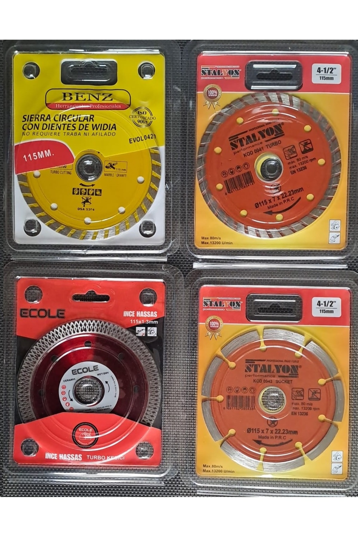 Mermer Granit Seramik Beton Taş Kesici Disk Seti 115mm Kesme Daire Disk Bıçak Takımı 4 Parça