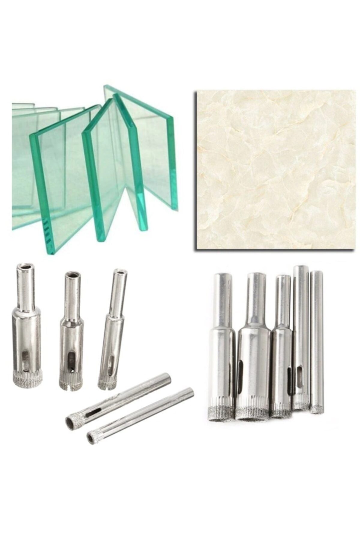 Mermer Granit Fayans Cam Yuvarlak Delme Pancı 3mm 4mm 12mm Elmas Uç Delik Açma Matkap Karot 3 Parça