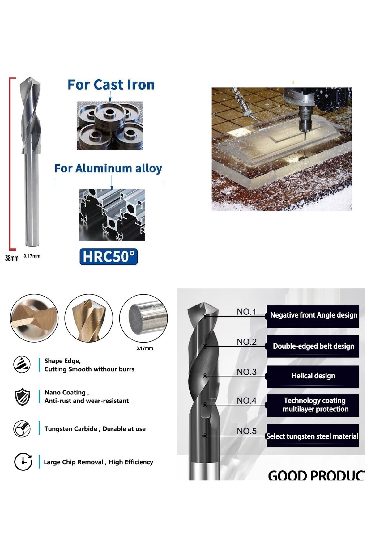 Cnc Metal Sondaj Tungsten Karbür 5mm Uc Matkap Delme Ucu Için Hard Drill Bıçak Makine Takımı