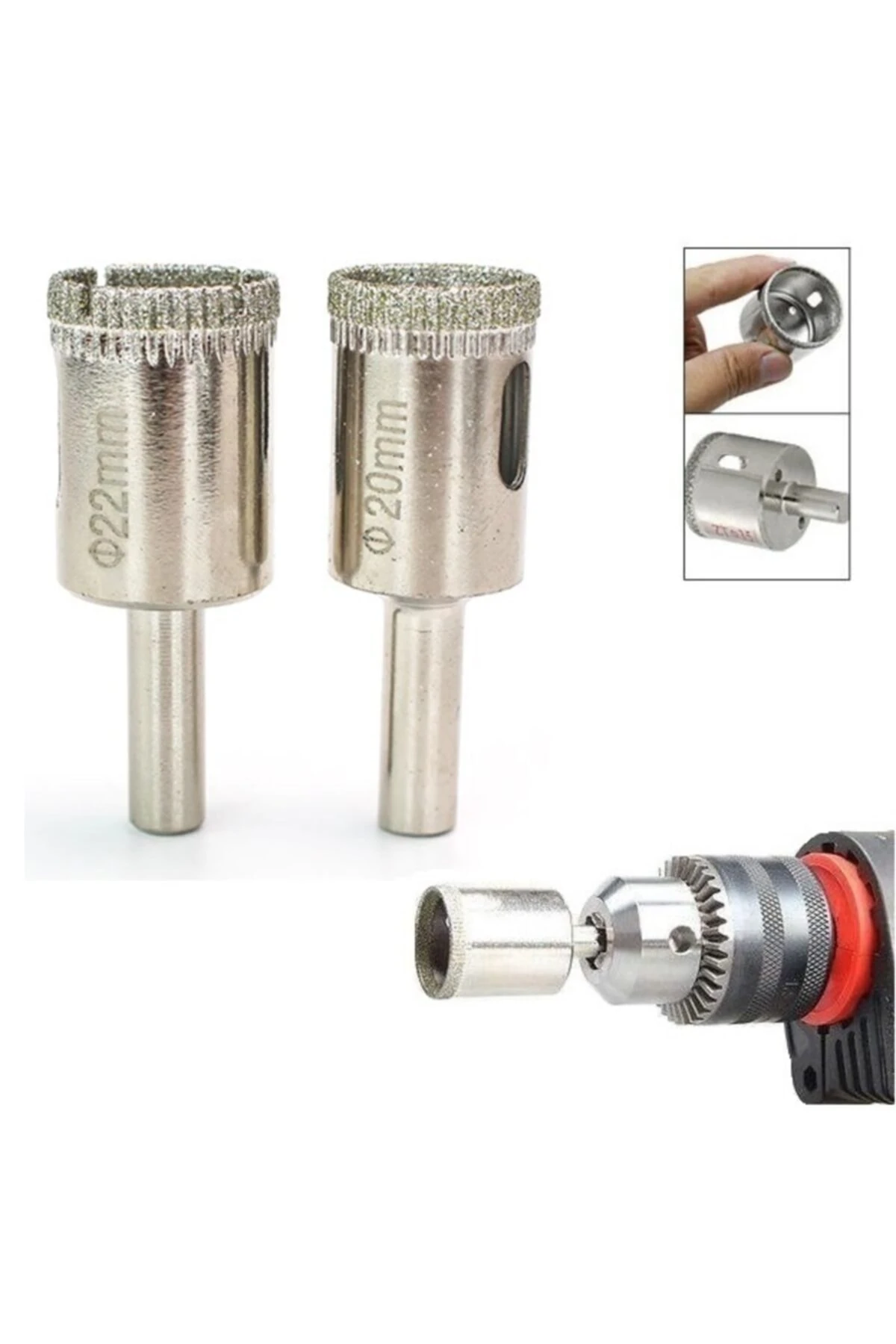 Mermer Granit Fayans Porselen Cam 20mm 22mm Yuvarlak Delme Pancı Elmas Uçlu Delik Açma Karot Ucu 2li