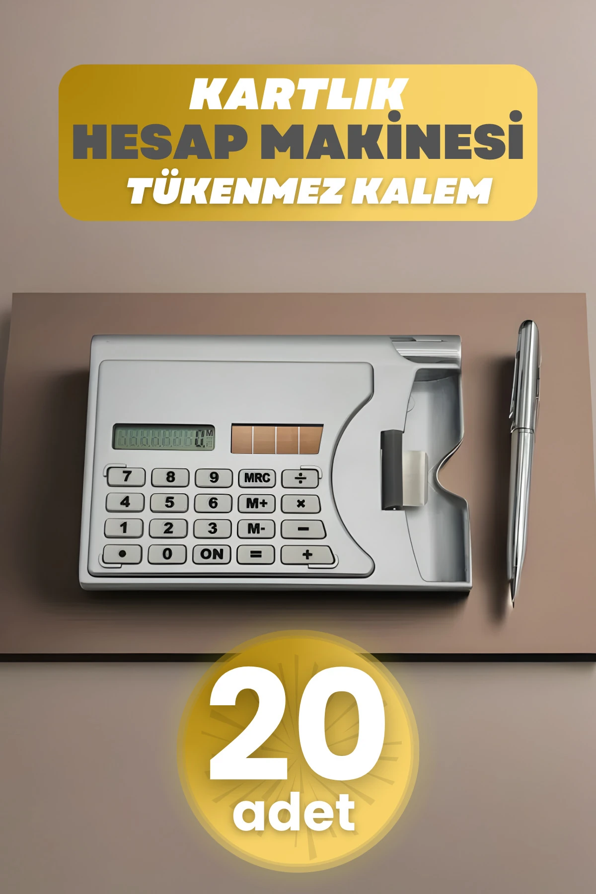 20 Adet Taşınabilir Hesap Makinesi Güneş Enerjili Kartvizitlik Tükenmez Kalem Cep Tipi Calculator