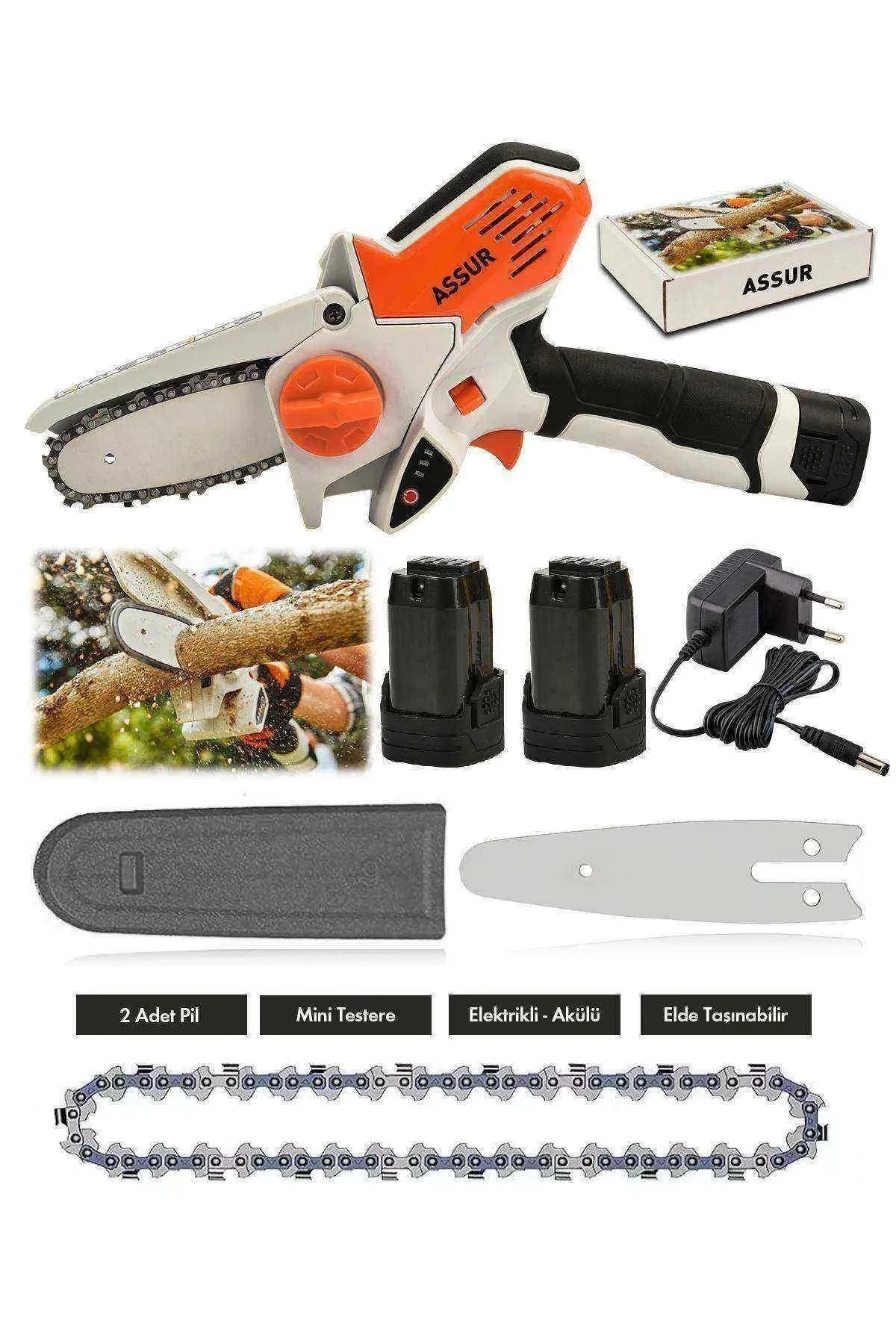 Şarjlı zincirli testere ağaç ahşap kesmek için Şarjlı çift akülü testere ağaç dal budama testeresi