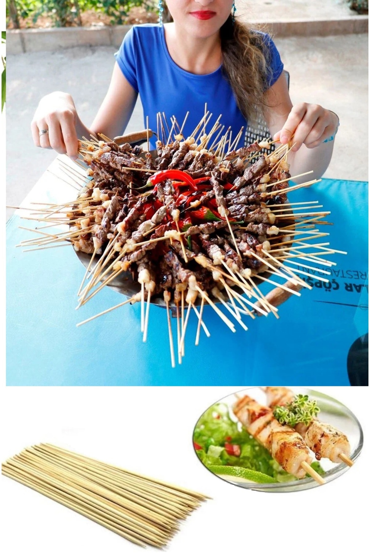 Bambu Çöp Şiş cubuğu 200 Adet mangal gril barbekü ızgara için ahşap bambudan şiş çubuk