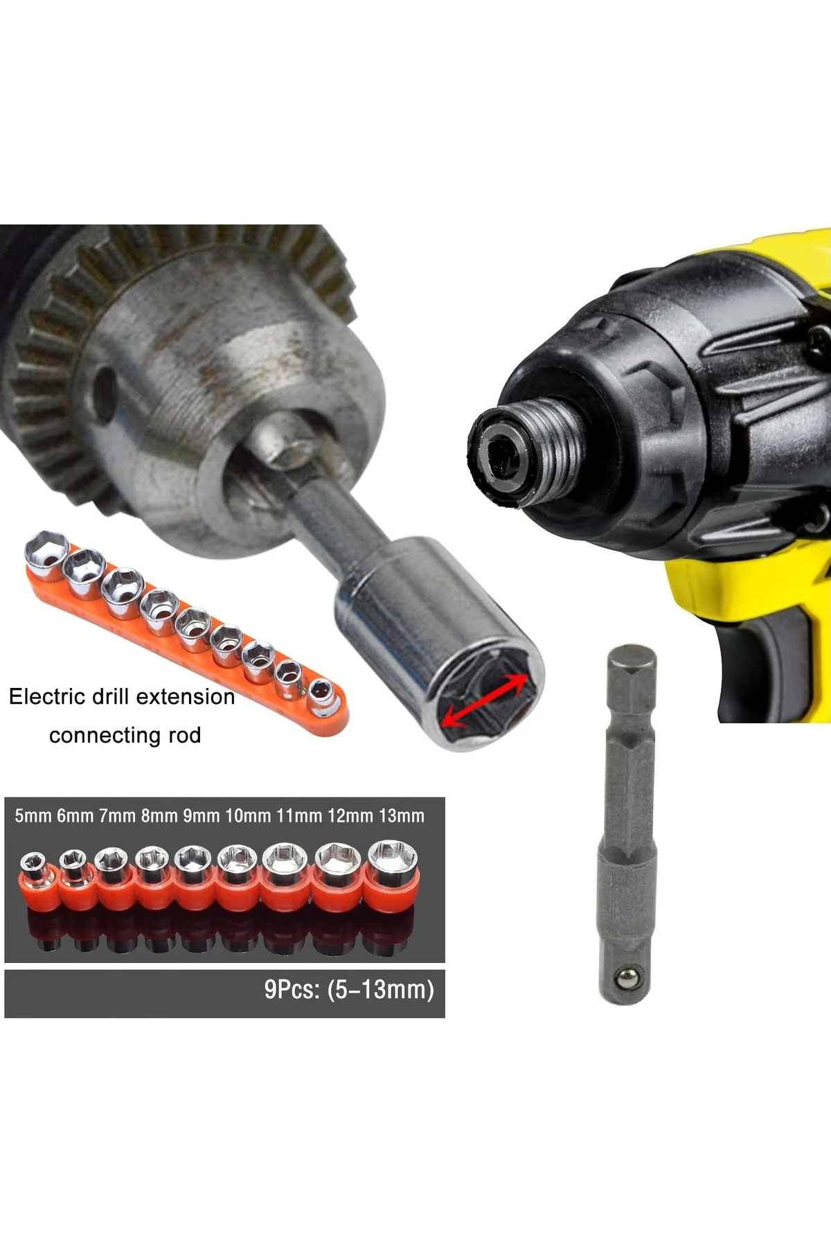 9 parçalı 1/4 soket Lokma Seti ve Matkap Adaptör seti