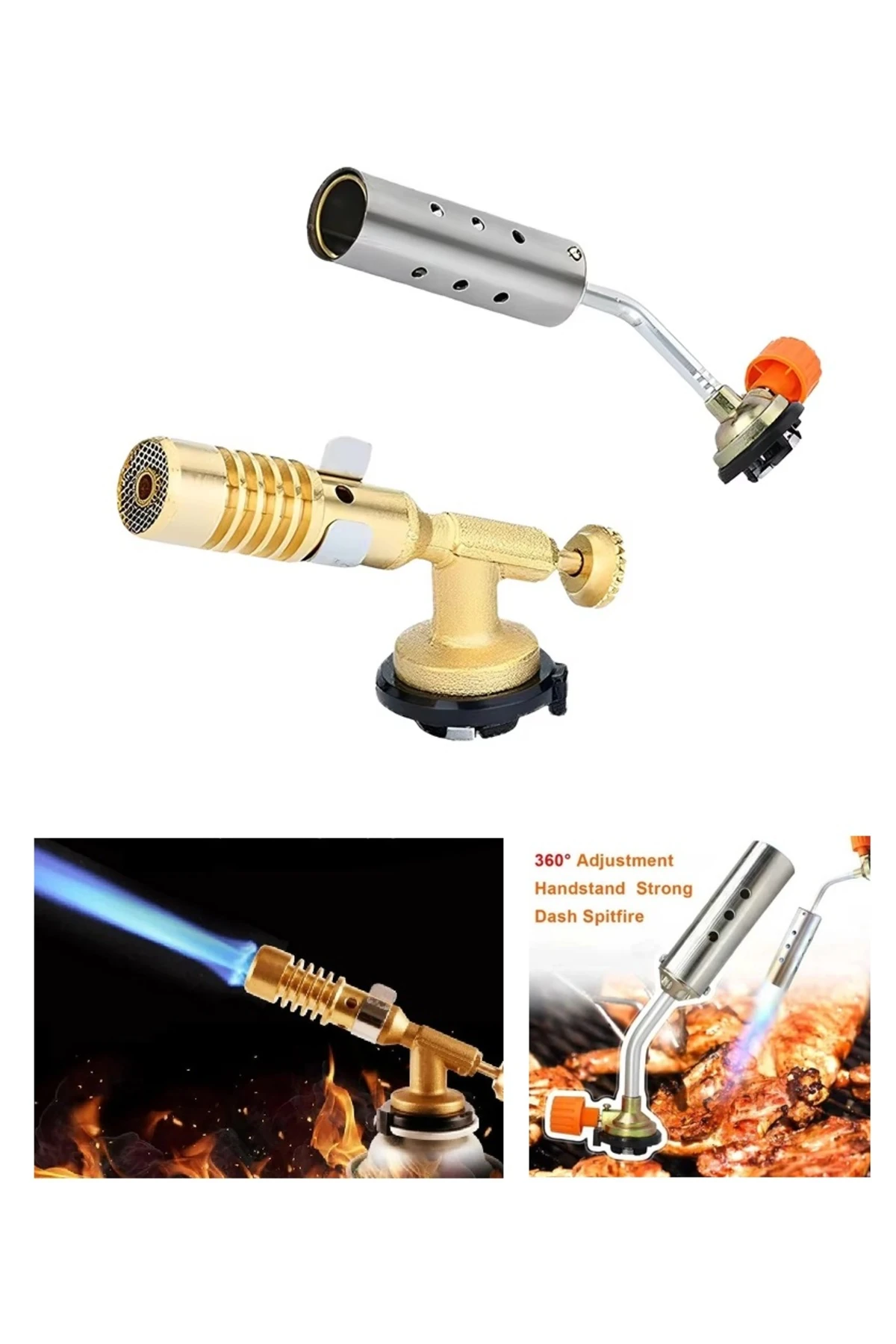 Kaynakcı Tamirci Pürmüz 4 Kamp Gazlı Torch Alev Tabancası Pişirme Şaloma Başlığı 2 Çeşit Kafa