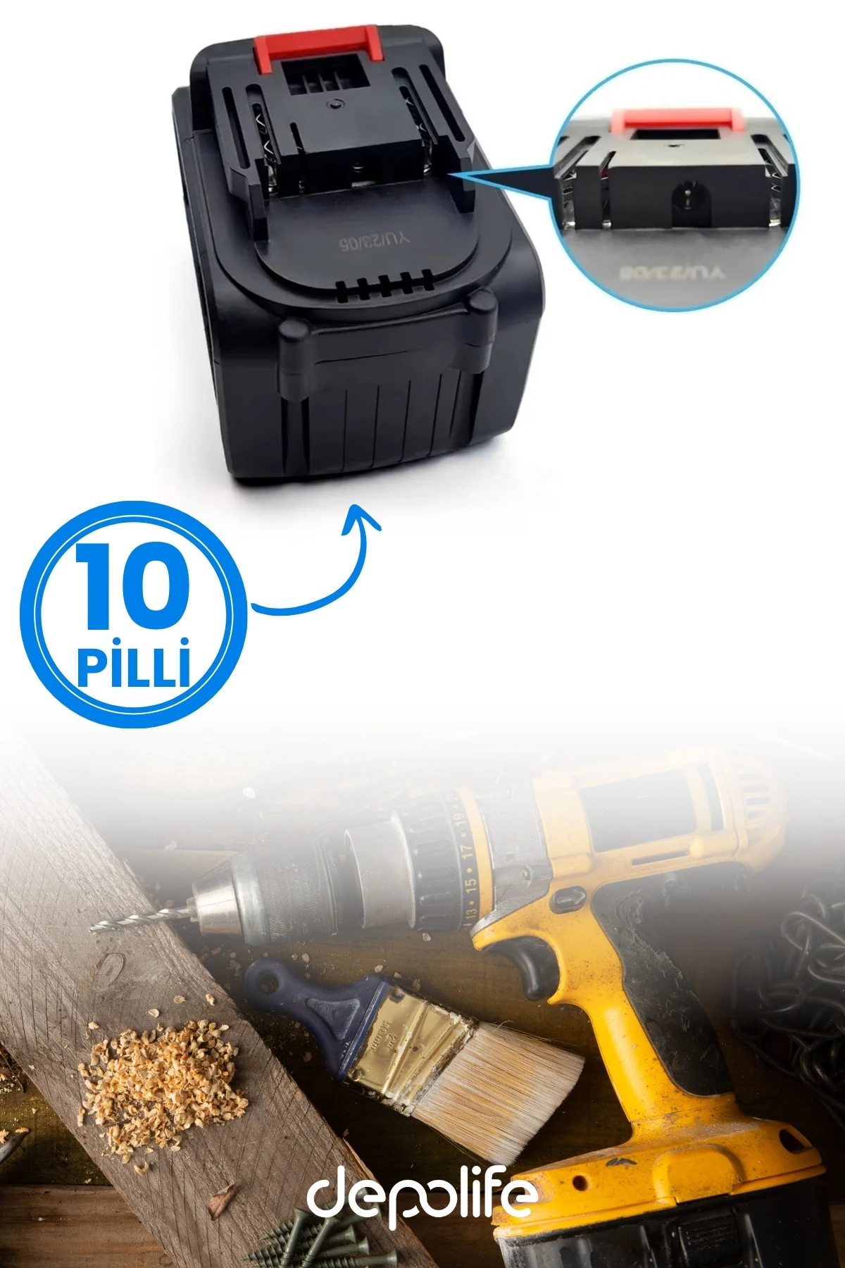 Şarjlı Matkap Yedek Batarya 24v 21v 18v 48 Volt Şarjlı Makine Aküsü 10lu Pil Grubu Üniversal 18650