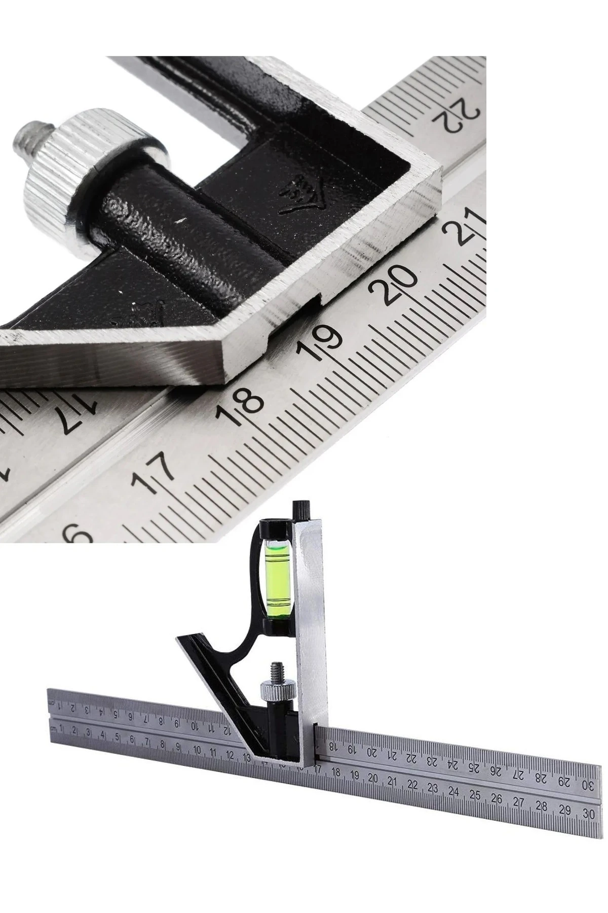 Kombine Metrik Gönye Alüminyum Su Terazili 300mm 45-90 Derece Kombine Cetvel