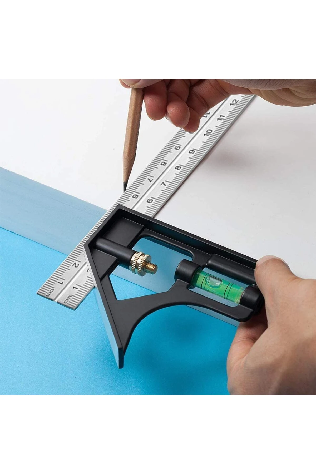 Kombine Metrik Gönye Alüminyum Su Terazili 300mm 45-90 Derece Kombine Cetvel