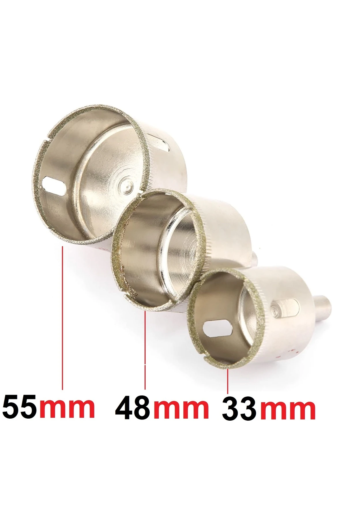 Mermer Granit Fayans Cam Yuvarlak Delme 33-48-50-55mm Matkap Uyumlu Elmaslı Boru Tipi 3lü Panc