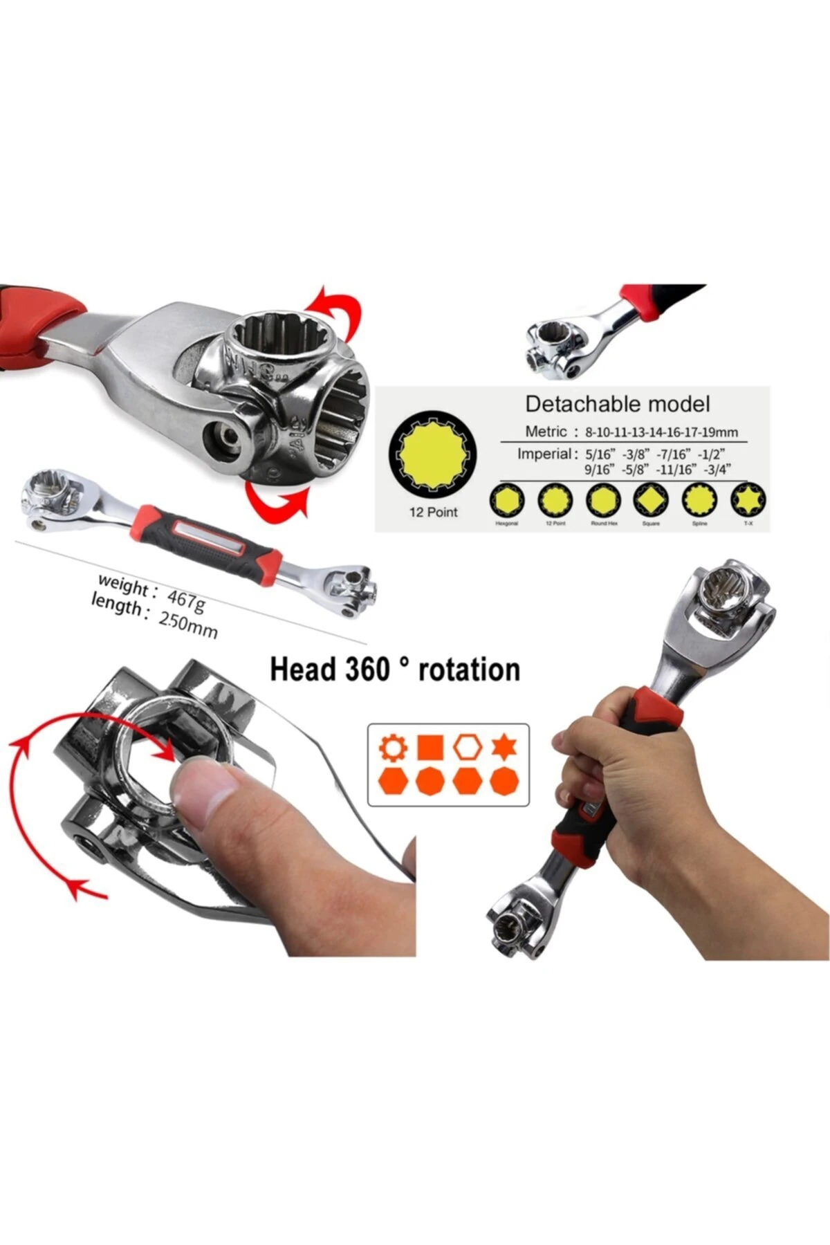 Çok Fonksiyonlu Lokmalı Alet Seti Sökme Takma Mafsallı 360 Derece Döner Şaft Professional Paslanmaz
