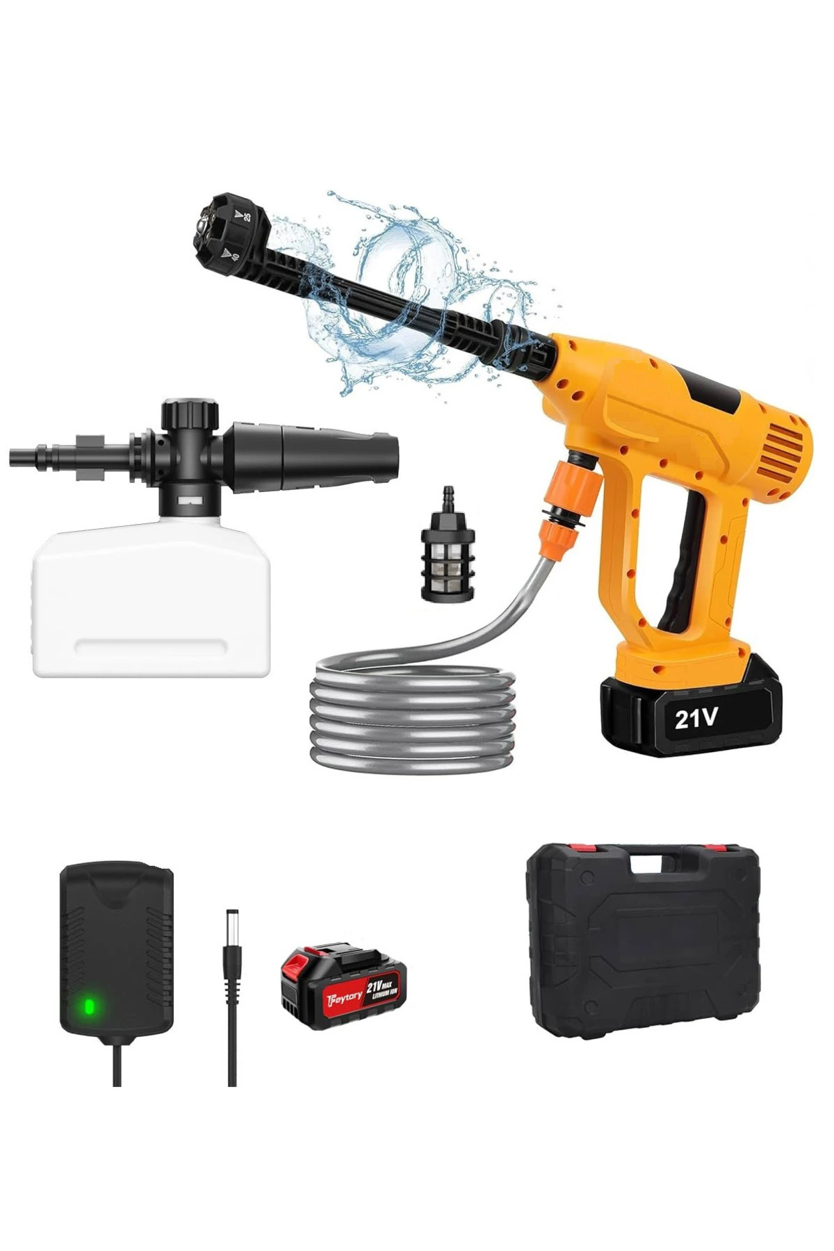 Basınçlı Araç Yıkama Makinesi Akülü Şarjlı Kablosuz Yüksek Basınçlı Tabanca Köpüklü Yıka