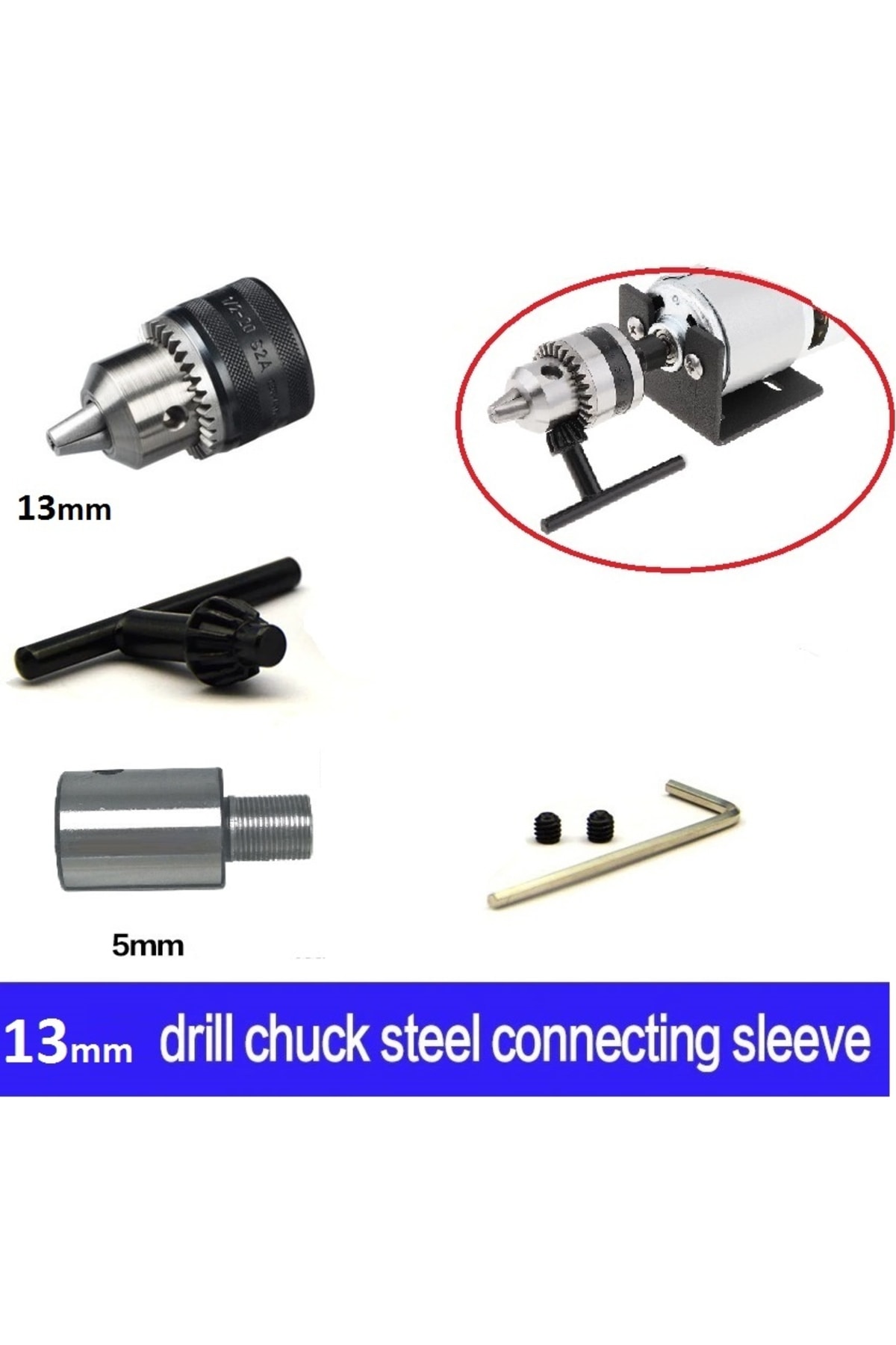 Motor Için 13mm Mandren Ve 5mm Kaplin Adaptör Seti Okul Proje Ödev Hobi Uygulama