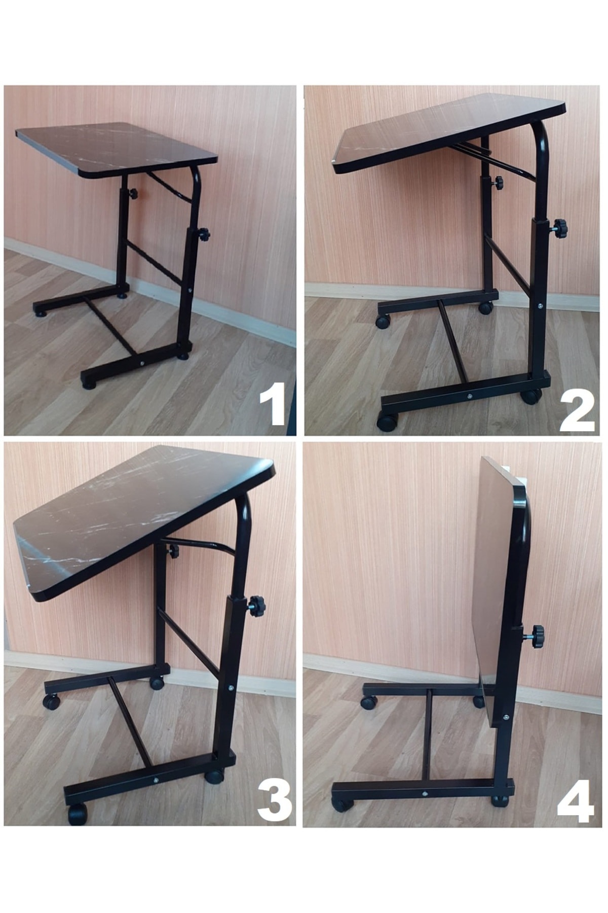 Tekerlekli Laptop Bilgisayar Çalışma Masası Eğim Yükseklik Ayarlı Akrobat Koltuk Sehpası