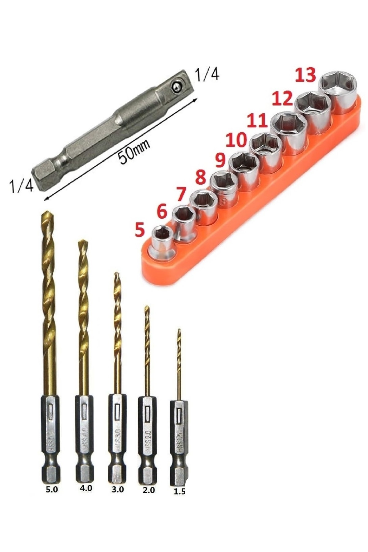 Altıgen Hex Adaptörlü Shank 1/4" Girişli Lokma Seti Ve Titanium Matkapucu Seti